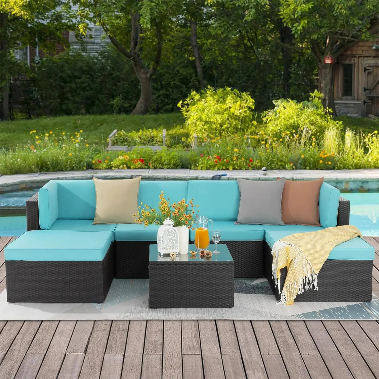 Vitesse 5 Pieces L Shaped Modular Patio Furniture Sets with Ottoman - Image 63