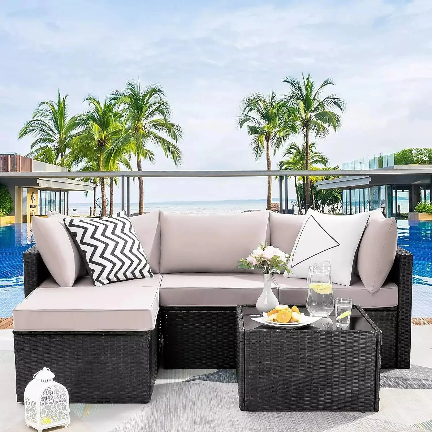 Vitesse 5 Pieces L Shaped Modular Patio Furniture Sets with Ottoman - Image 8
