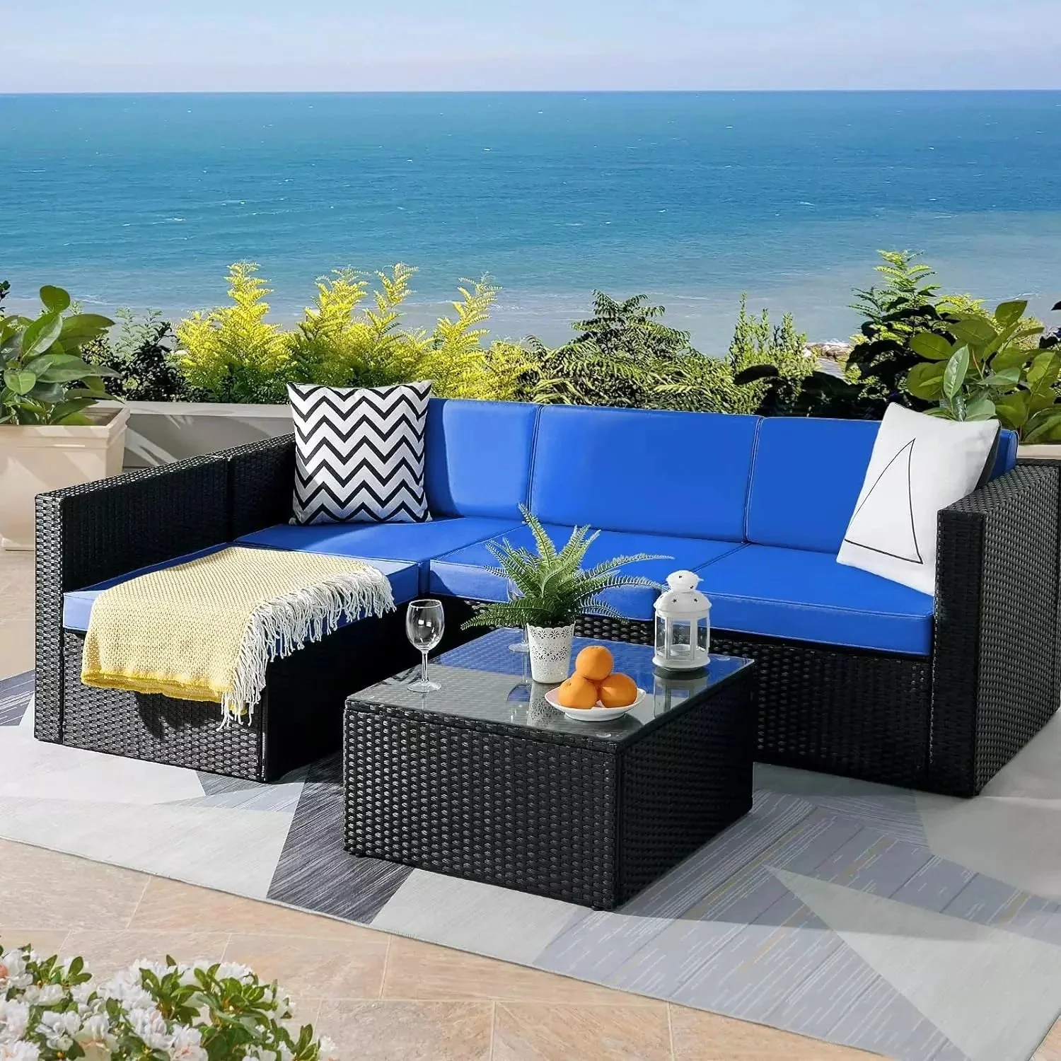 Vitesse 5 Pieces Patio Furniture Sets, Outdoor Sectional Sofa with Table - Image 10