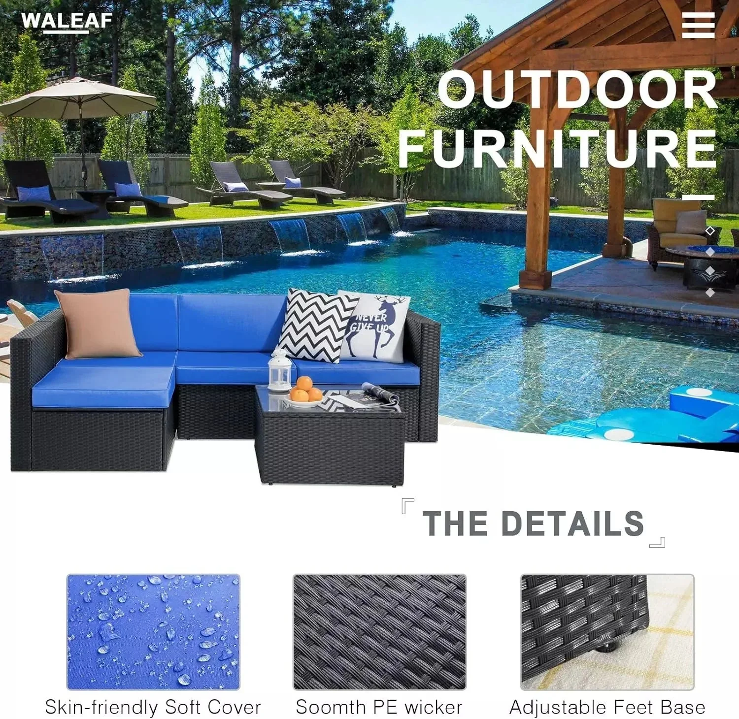 Vitesse 5 Pieces Patio Furniture Sets, Outdoor Sectional Sofa with Table - Image 12