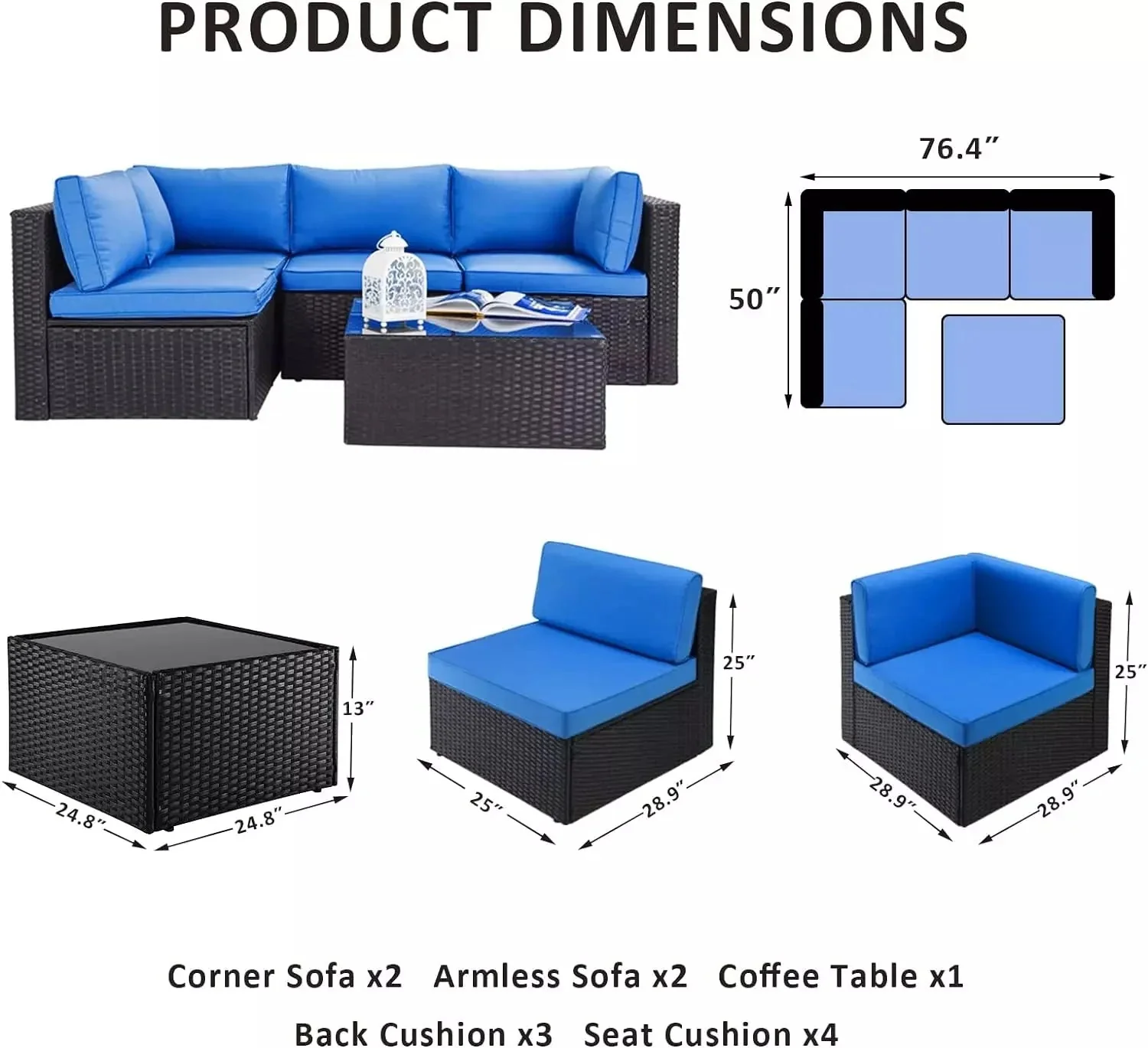 Vitesse 5 Pieces Patio Furniture Sets, Outdoor Sectional Sofa with Table - Image 14