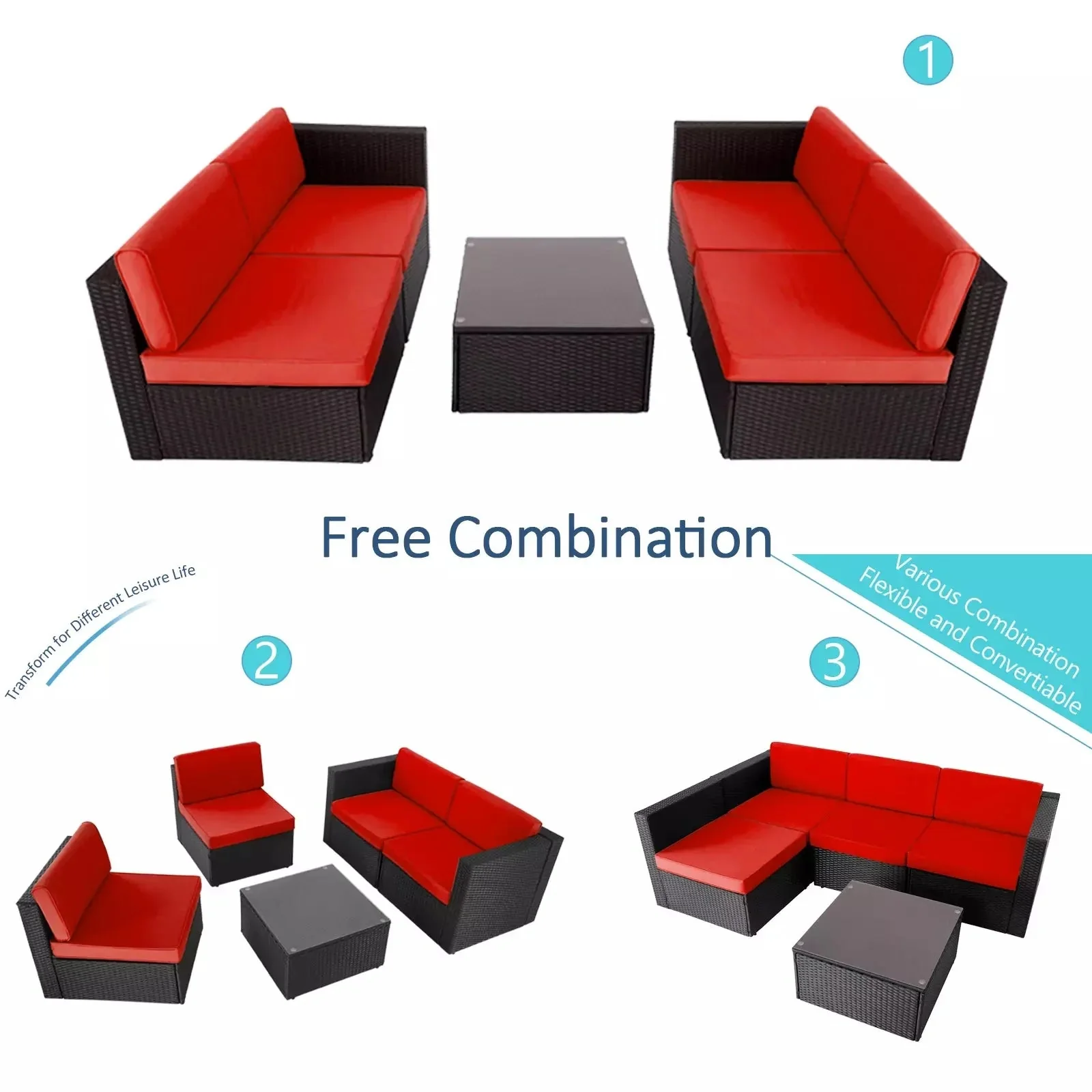Vitesse 5 Pieces Patio Furniture Sets, Outdoor Sectional Sofa with Table - Image 22