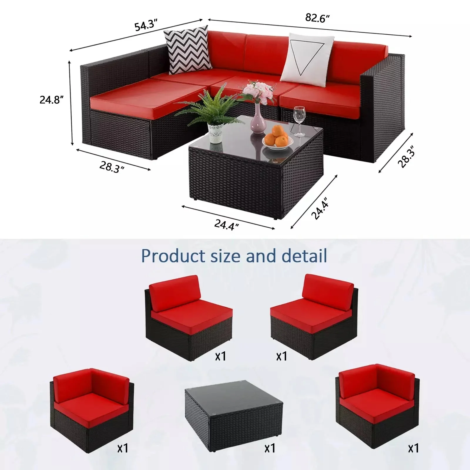 Vitesse 5 Pieces Patio Furniture Sets, Outdoor Sectional Sofa with Table - Image 23