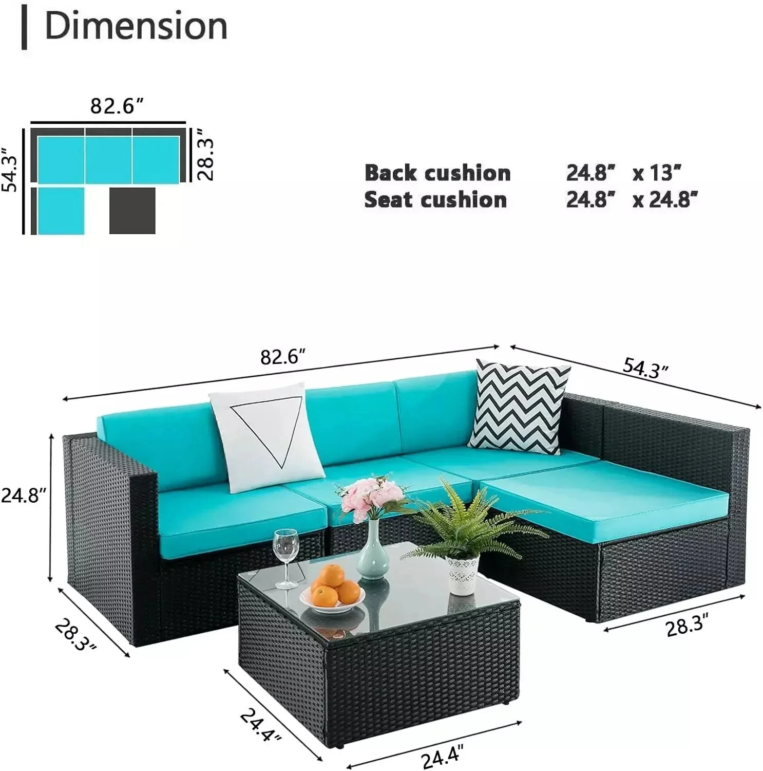Vitesse 5 Pieces Patio Furniture Sets, Outdoor Sectional Sofa with Table - Image 30