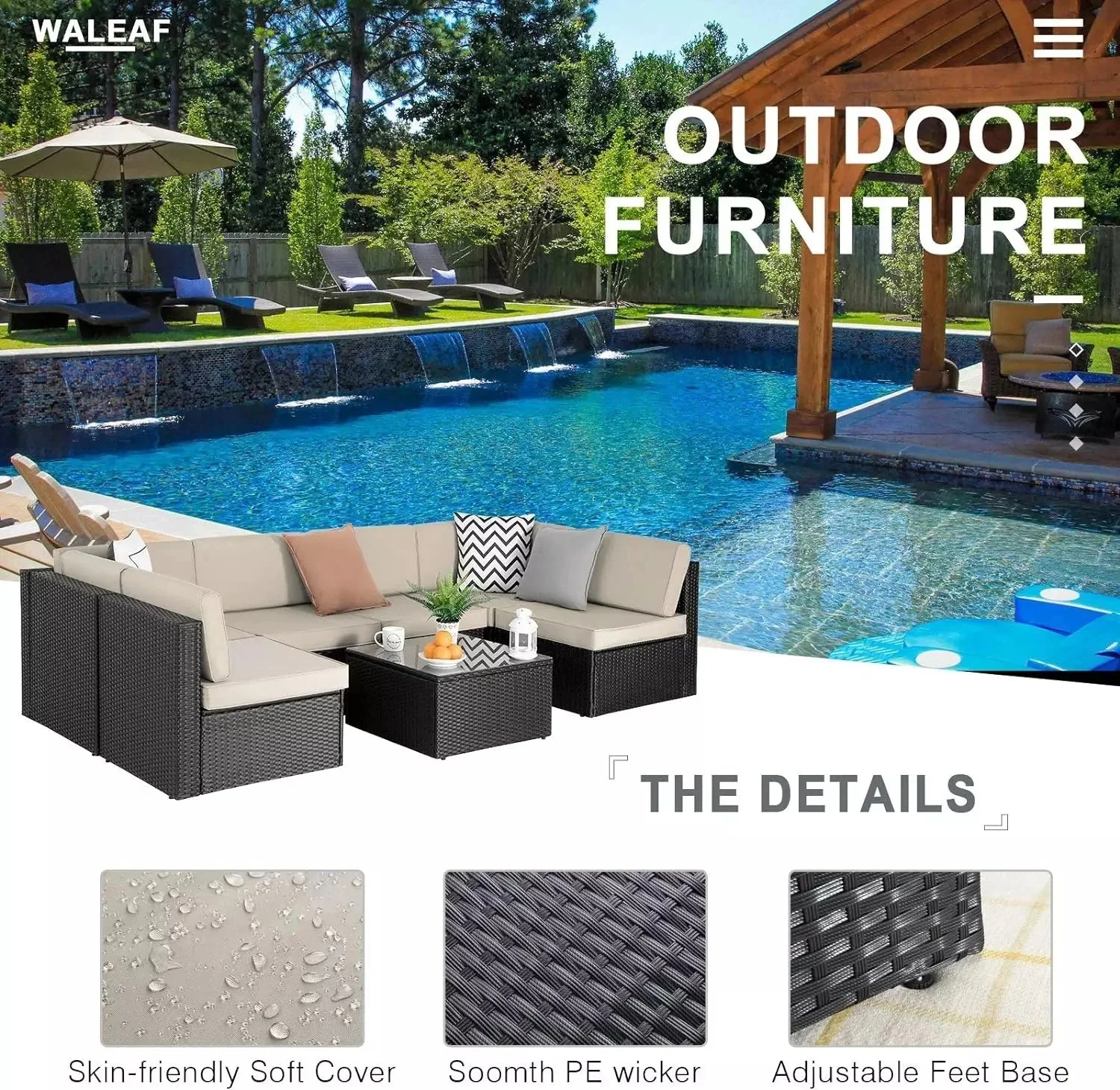 Vitesse 5 Pieces Patio Furniture Sets, Outdoor Sectional Sofa with Table - Image 33