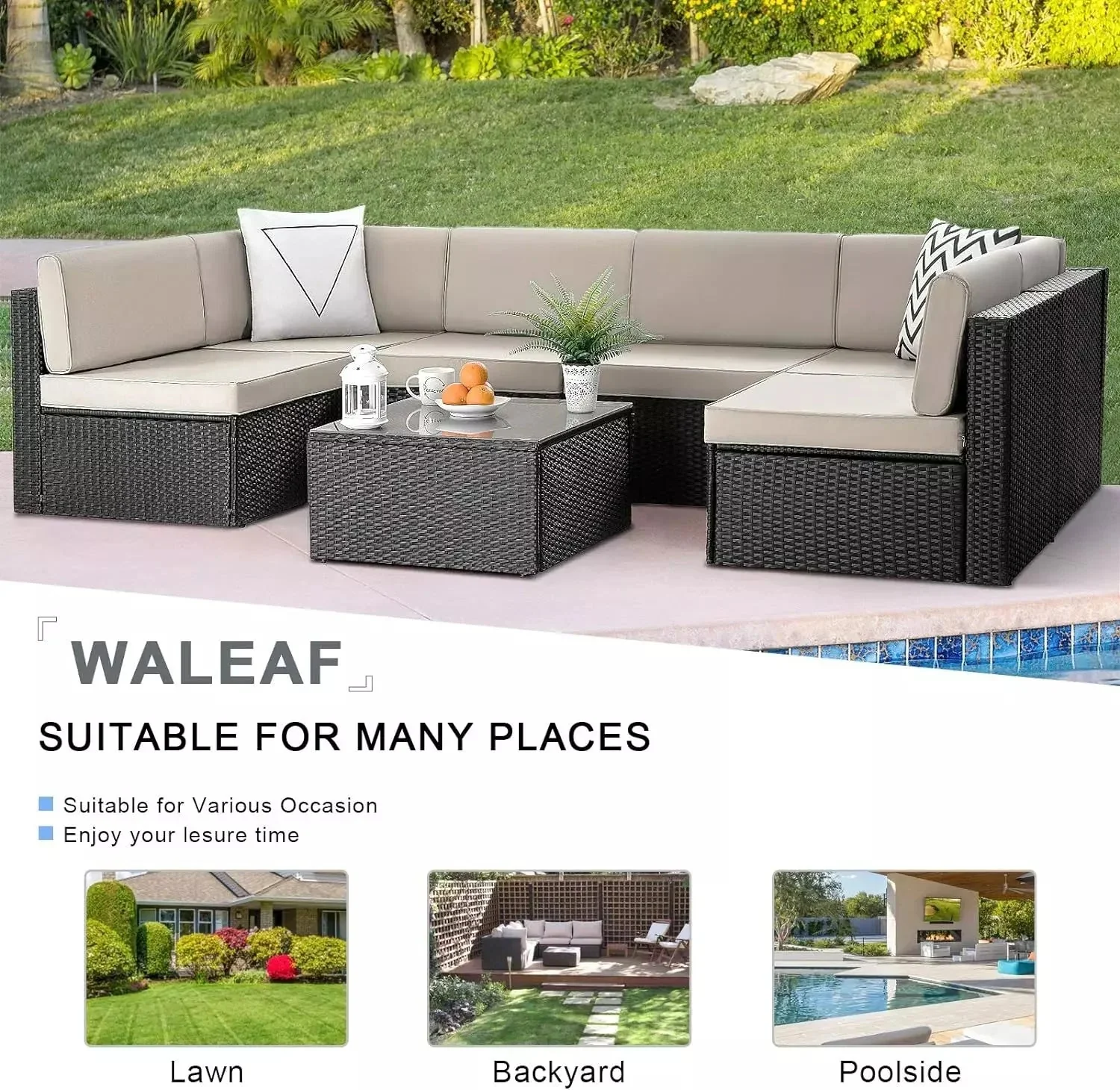 Vitesse 5 Pieces Patio Furniture Sets, Outdoor Sectional Sofa with Table - Image 35