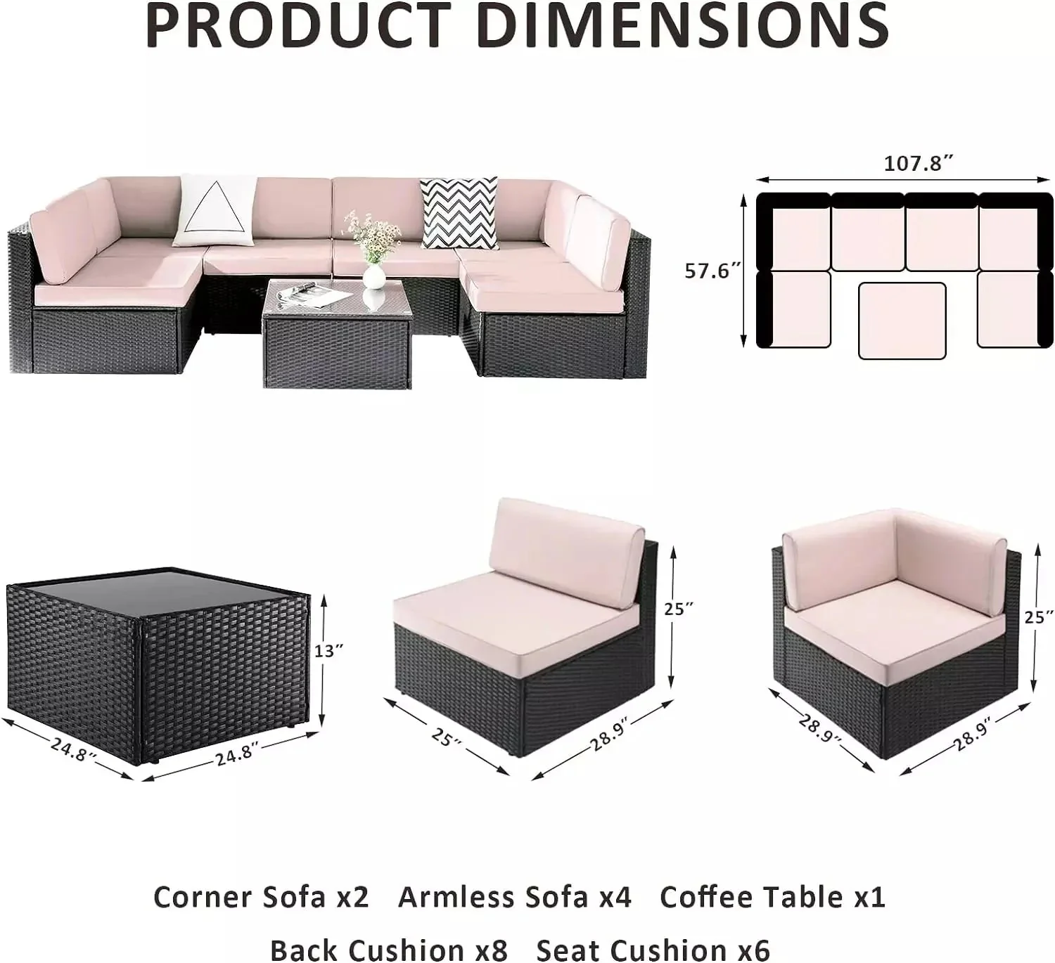 Vitesse 5 Pieces Patio Furniture Sets, Outdoor Sectional Sofa with Table - Image 37