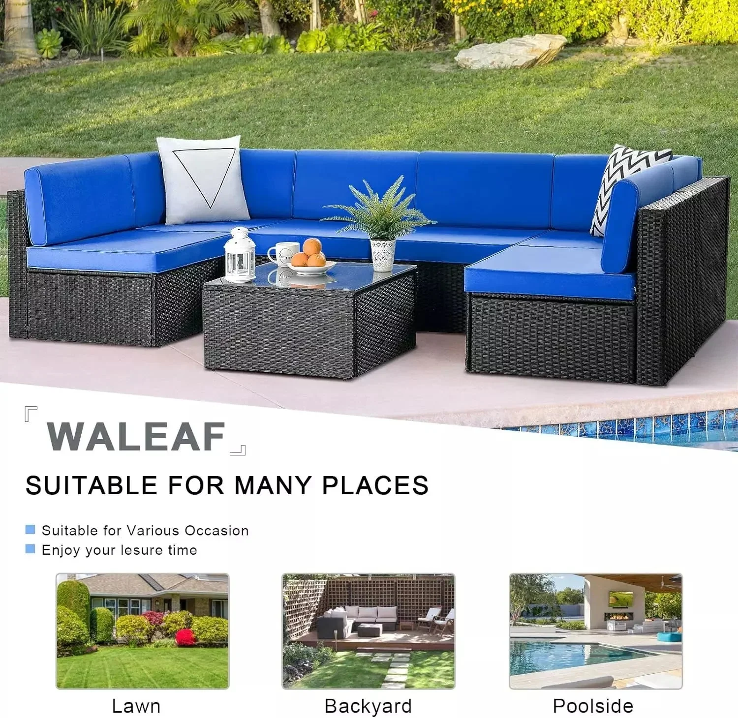 Vitesse 5 Pieces Patio Furniture Sets, Outdoor Sectional Sofa with Table - Image 43