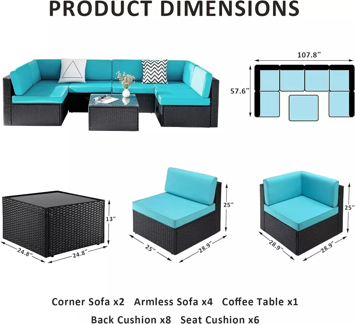 Vitesse 5 Pieces Patio Furniture Sets, Outdoor Sectional Sofa with Table - Image 61