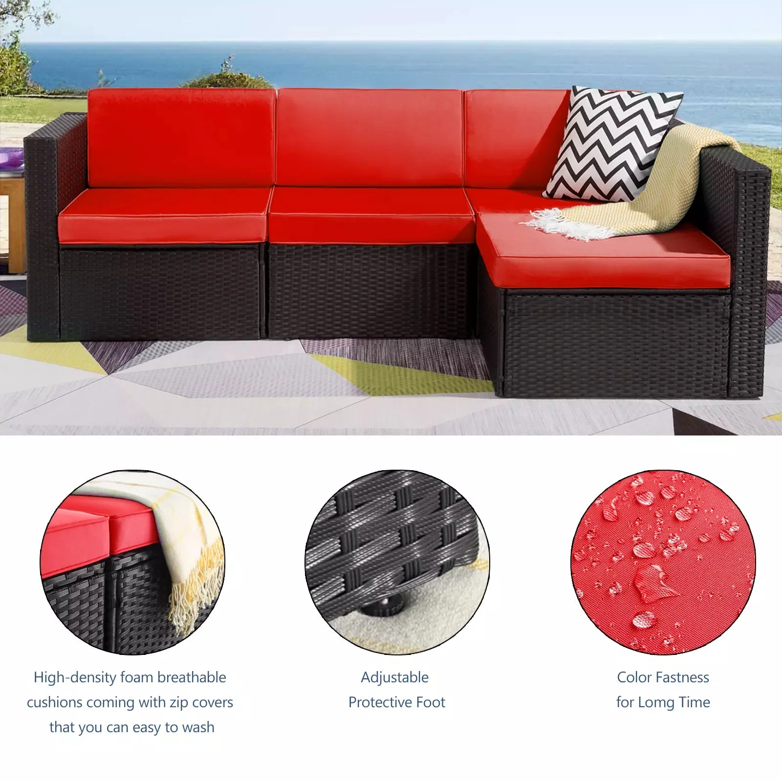 Vitesse 5 Pieces Patio Furniture Sets, Outdoor Sectional Sofa with Table PF02 - Image 20