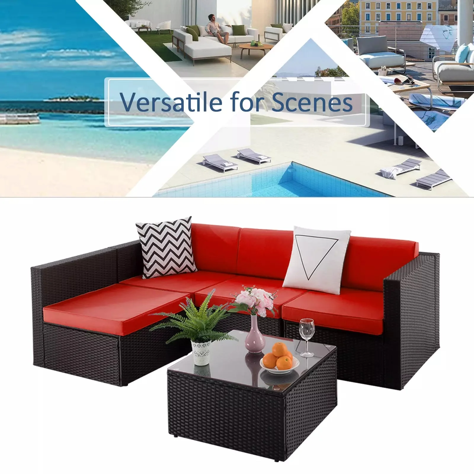 Vitesse 5 Pieces Patio Furniture Sets, Outdoor Sectional Sofa with Table PF02 - Image 21