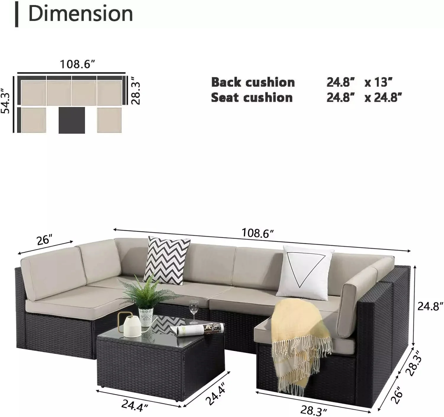 Vitesse 5 Pieces Patio Furniture Sets, Outdoor Sectional Sofa with Table PF02 - Image 38