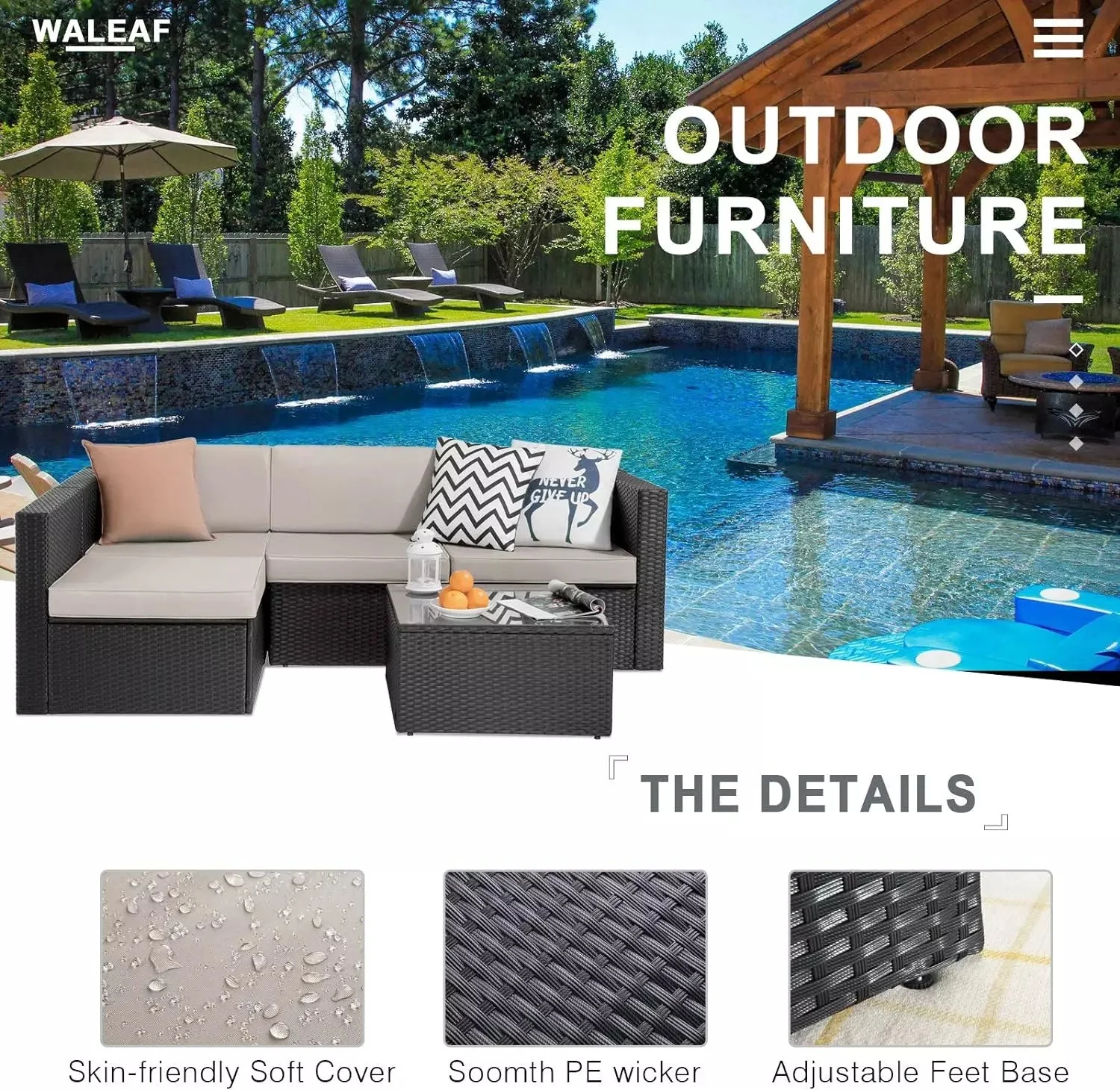 Vitesse 5 Pieces Patio Furniture Sets, Outdoor Sectional Sofa with Table PF02 - Image 4