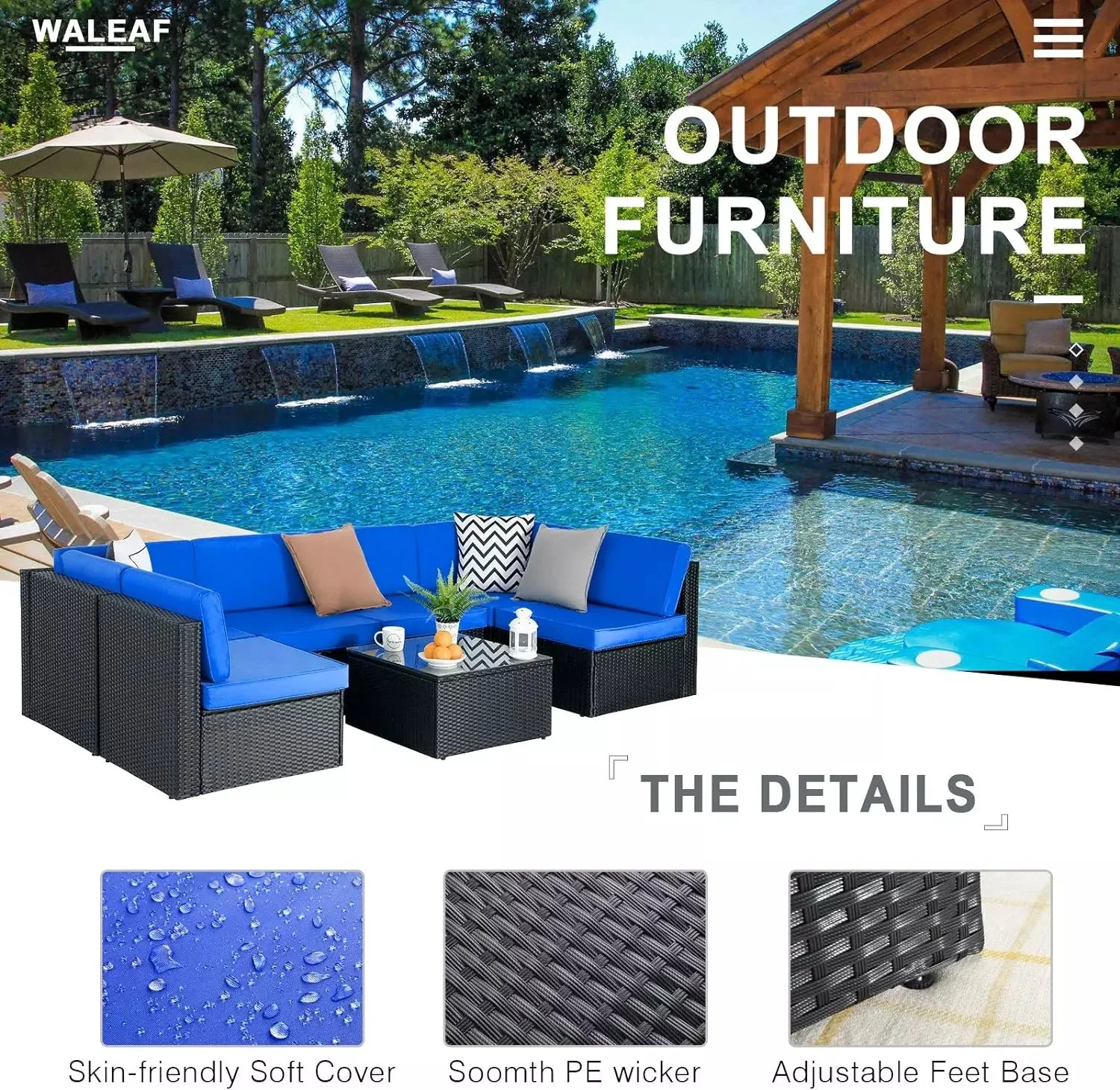 Vitesse 5 Pieces Patio Furniture Sets, Outdoor Sectional Sofa with Table PF02 - Image 41