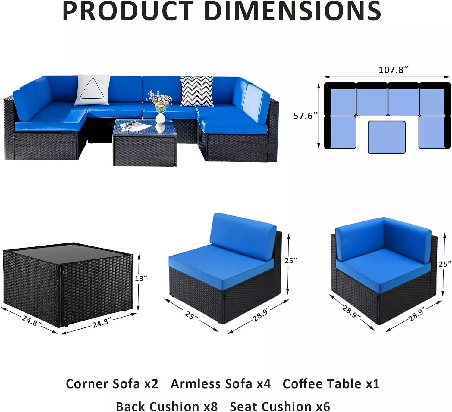 Vitesse 5 Pieces Patio Furniture Sets, Outdoor Sectional Sofa with Table PF02 - Image 45