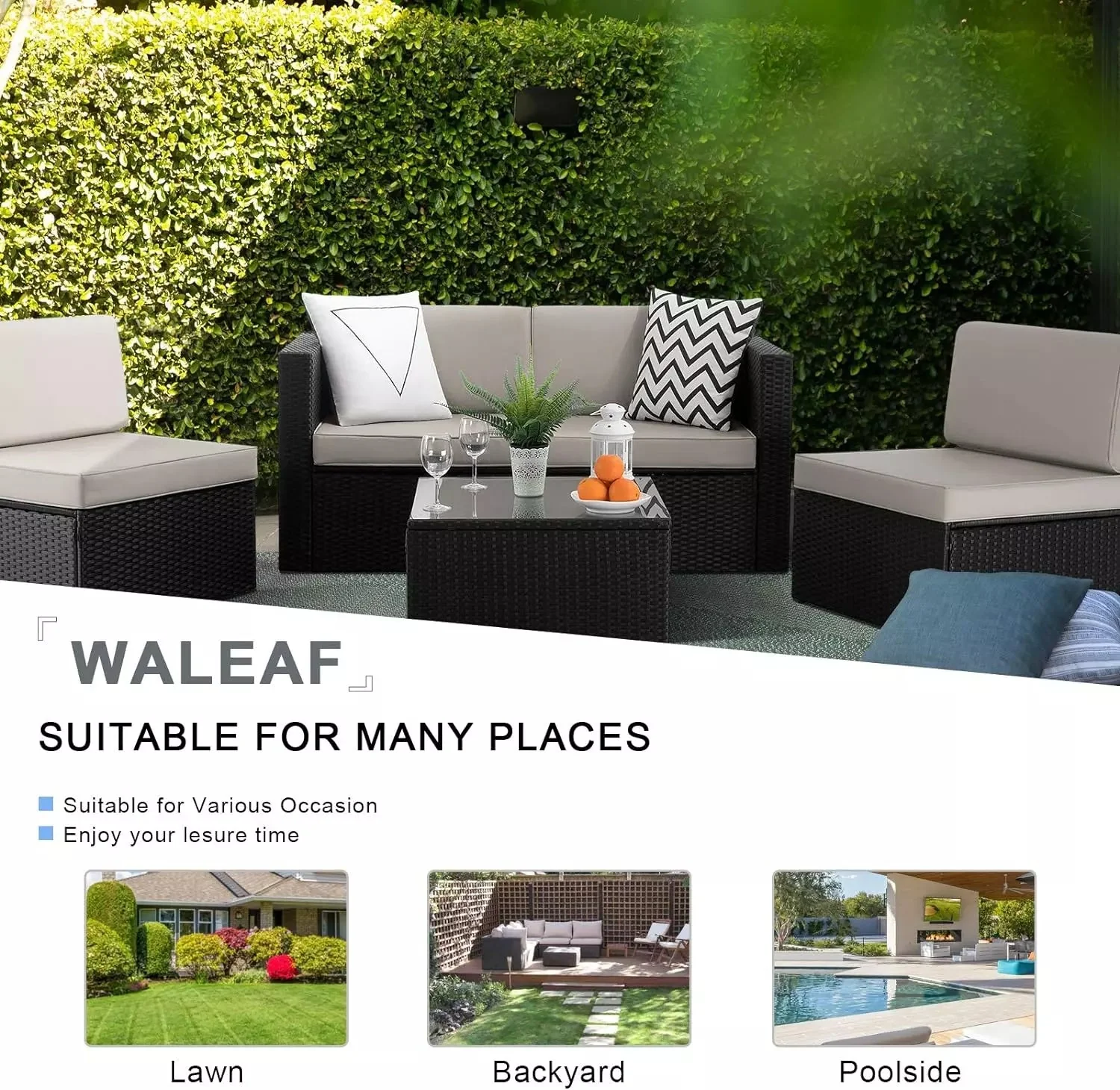 Vitesse 5 Pieces Patio Furniture Sets, Outdoor Sectional Sofa with Table PF02 - Image 5