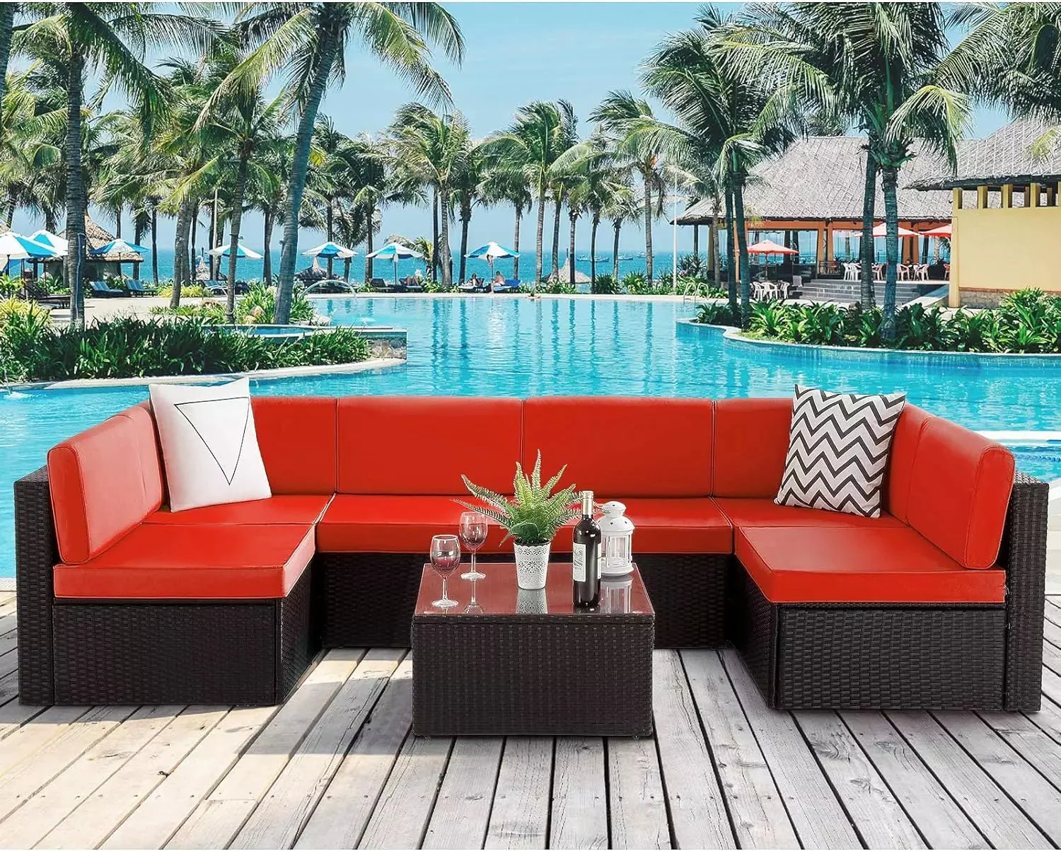 Vitesse 5 Pieces Patio Furniture Sets, Outdoor Sectional Sofa with Table PF02 - Image 50