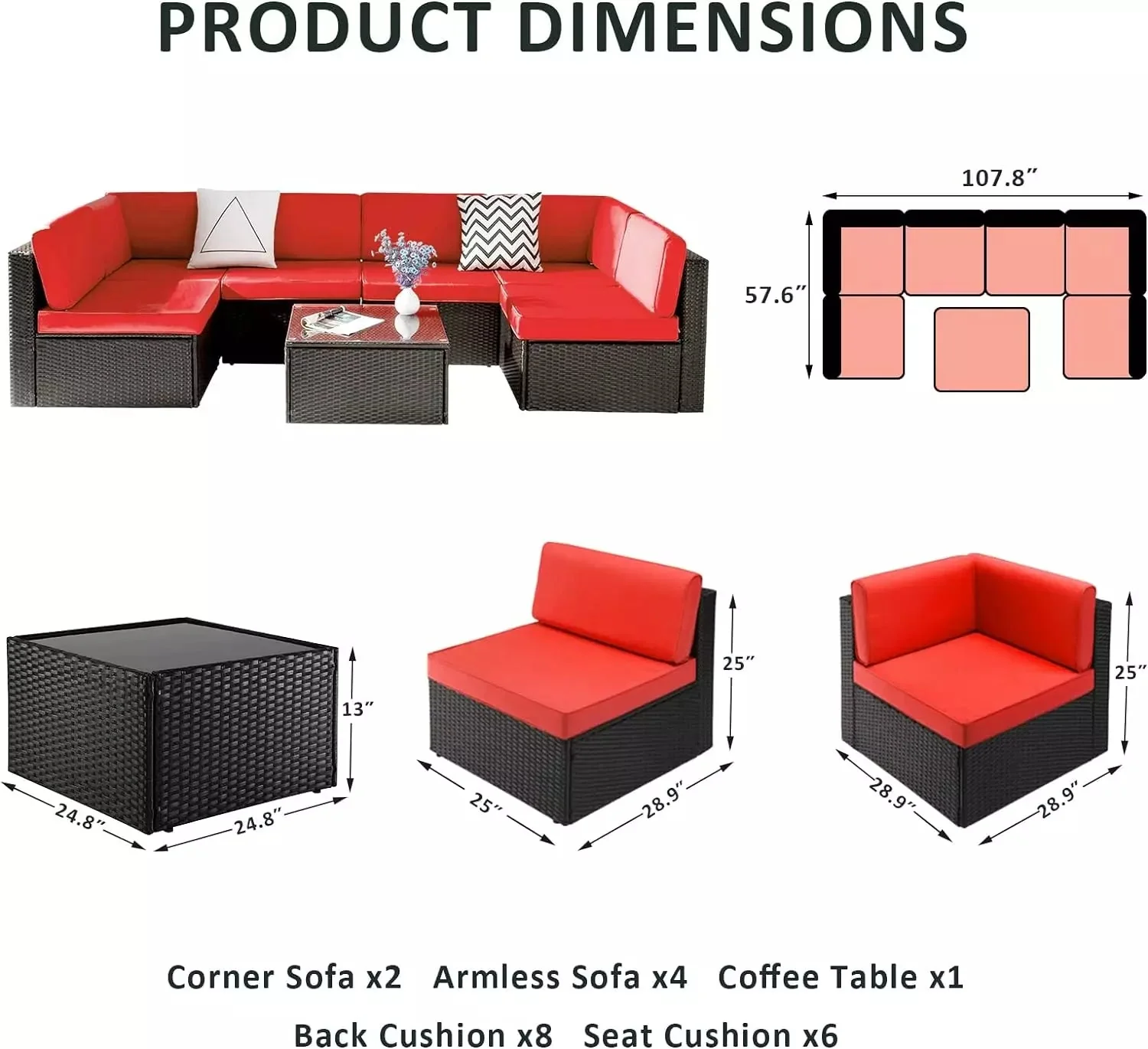 Vitesse 5 Pieces Patio Furniture Sets, Outdoor Sectional Sofa with Table PF02 - Image 53