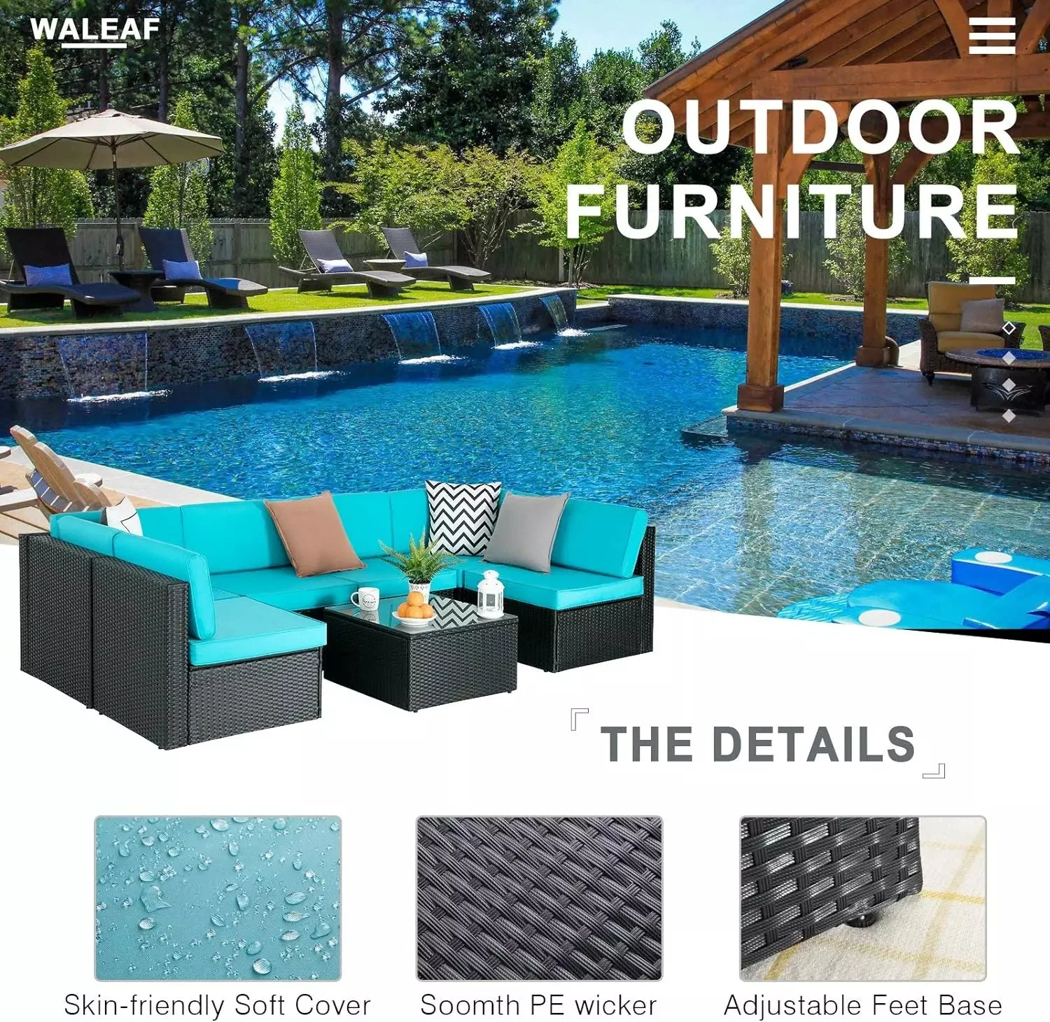 Vitesse 5 Pieces Patio Furniture Sets, Outdoor Sectional Sofa with Table PF02 - Image 57
