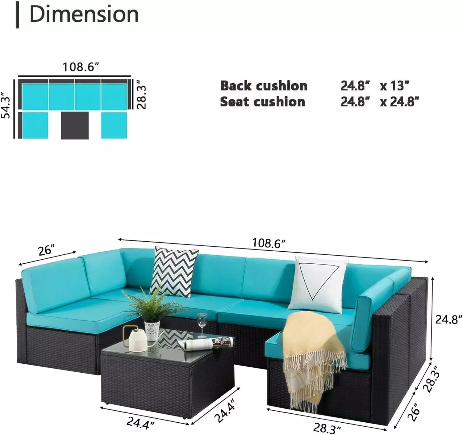 Vitesse 5 Pieces Patio Furniture Sets, Outdoor Sectional Sofa with Table PF02 - Image 62