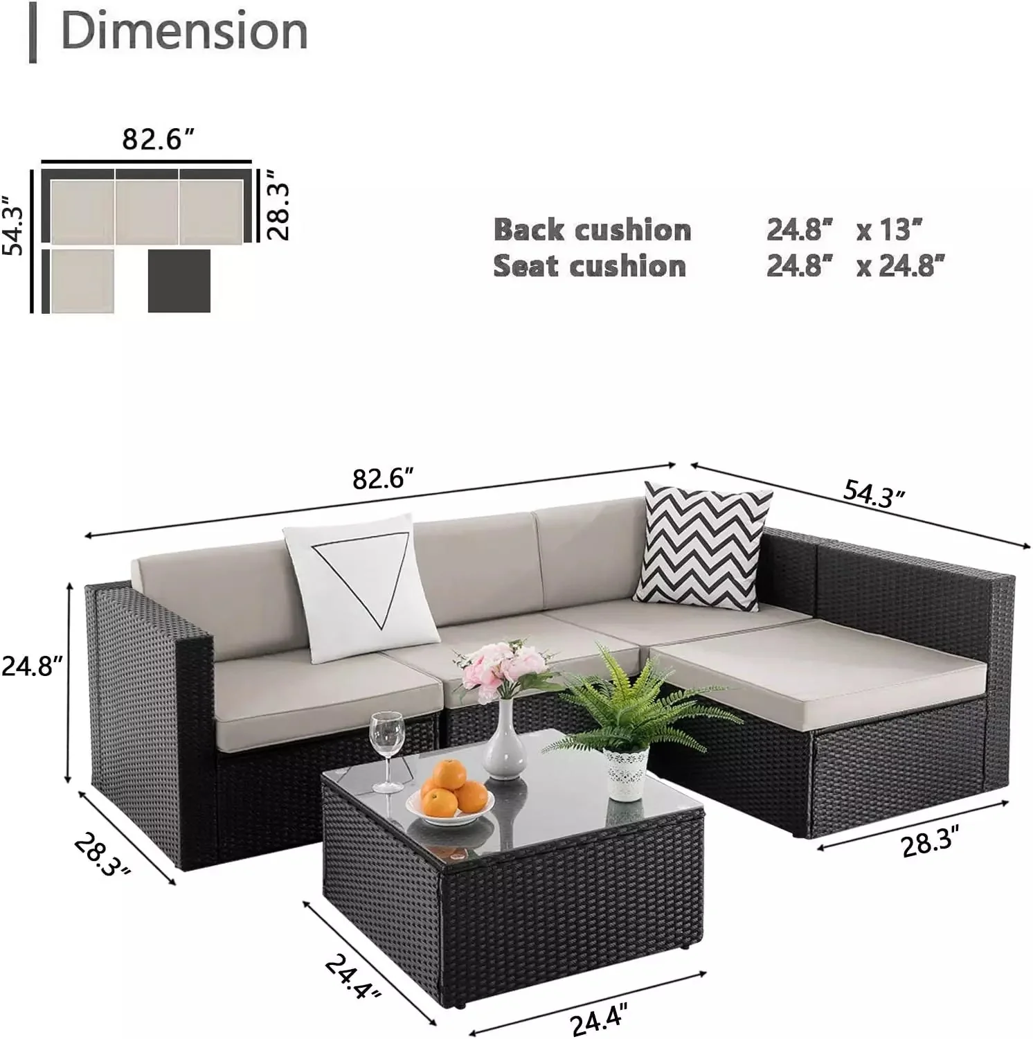 Vitesse 5 Pieces Patio Furniture Sets, Outdoor Sectional Sofa with Table PF02 - Image 7