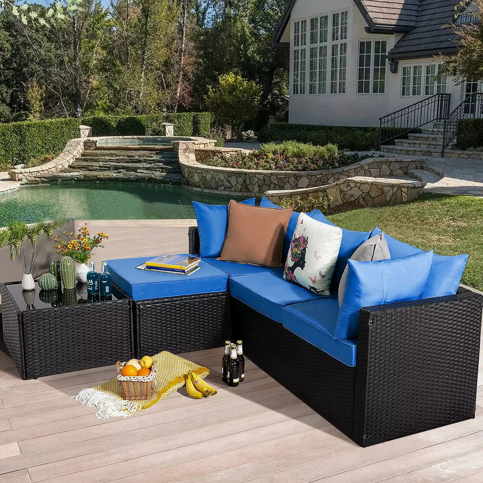 Vitesse 5 Pieces L Shaped Modular Patio Furniture Sets with Ottoman PF01 - Image 17