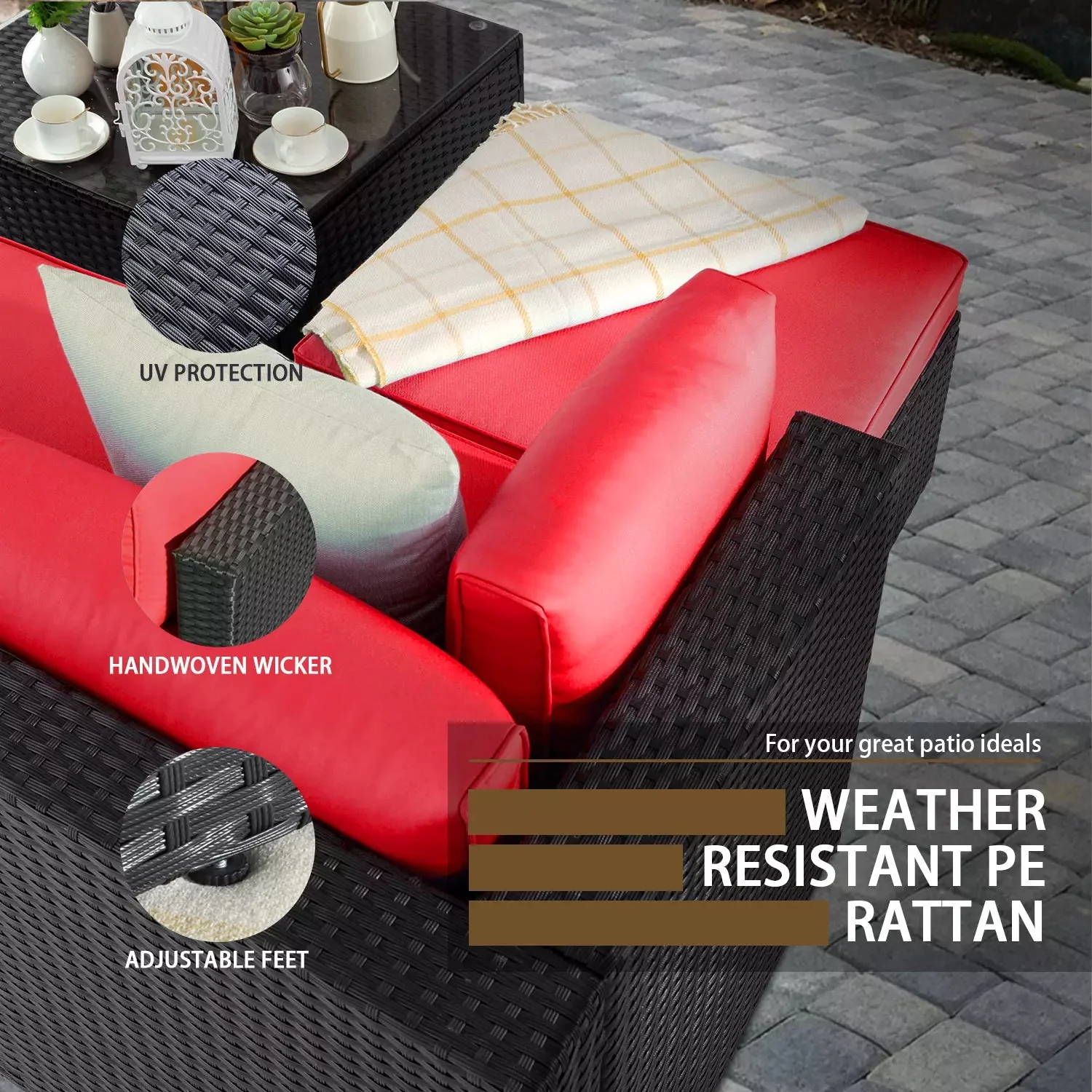 Vitesse 5 Pieces L Shaped Modular Patio Furniture Sets with Ottoman PF01 - Image 20