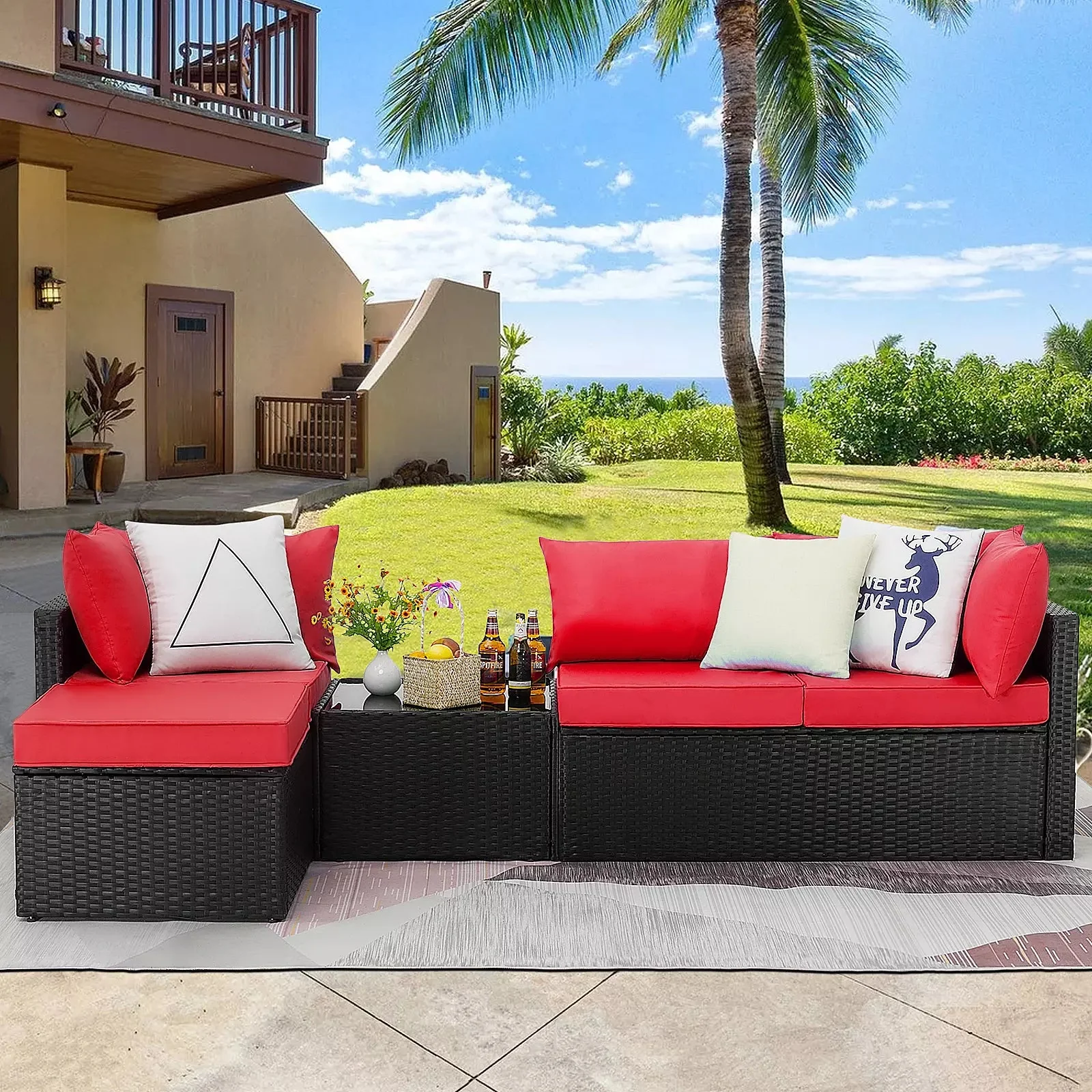 Vitesse 5 Pieces L Shaped Modular Patio Furniture Sets with Ottoman PF01 - Image 24