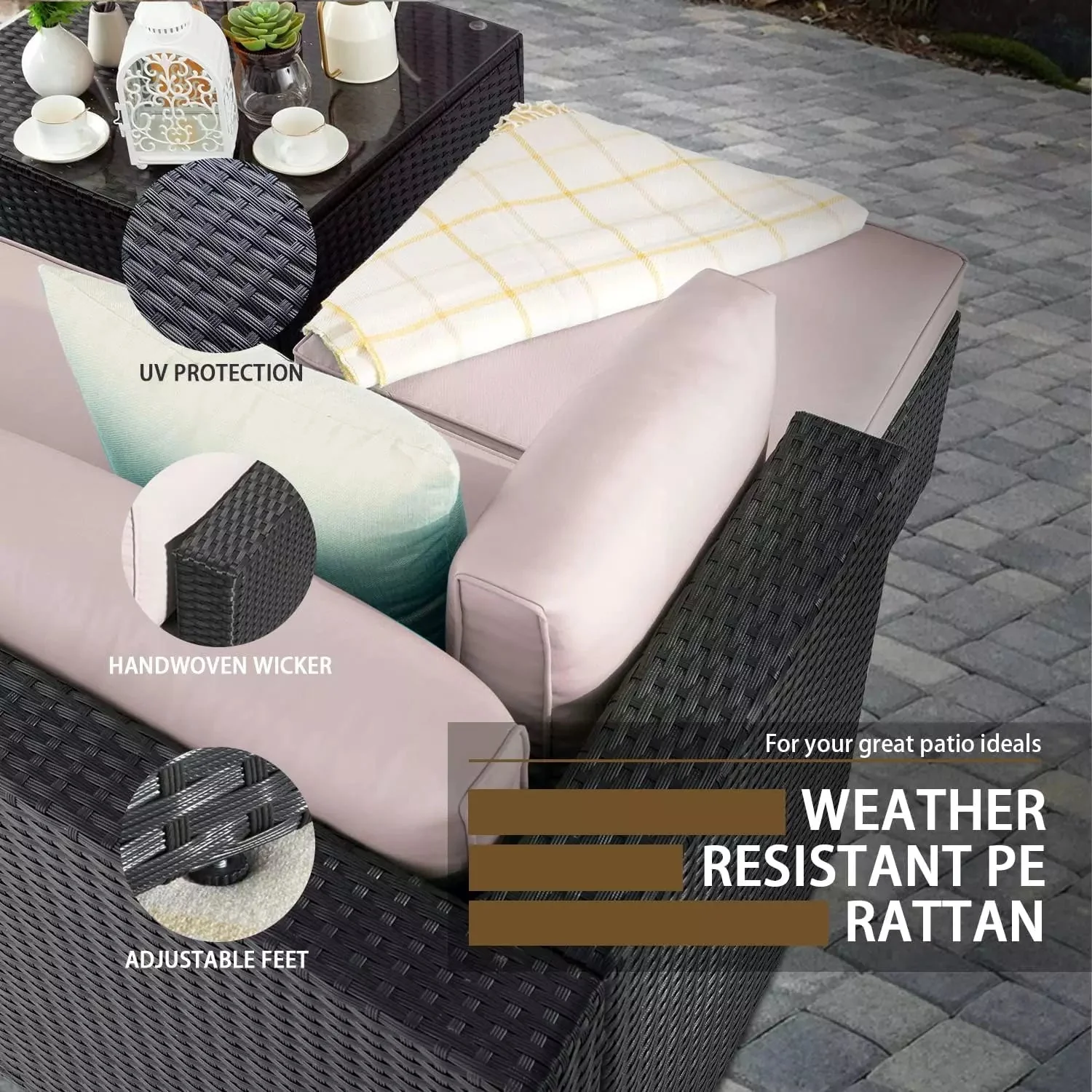 Vitesse 5 Pieces L Shaped Modular Patio Furniture Sets with Ottoman PF01 - Image 3