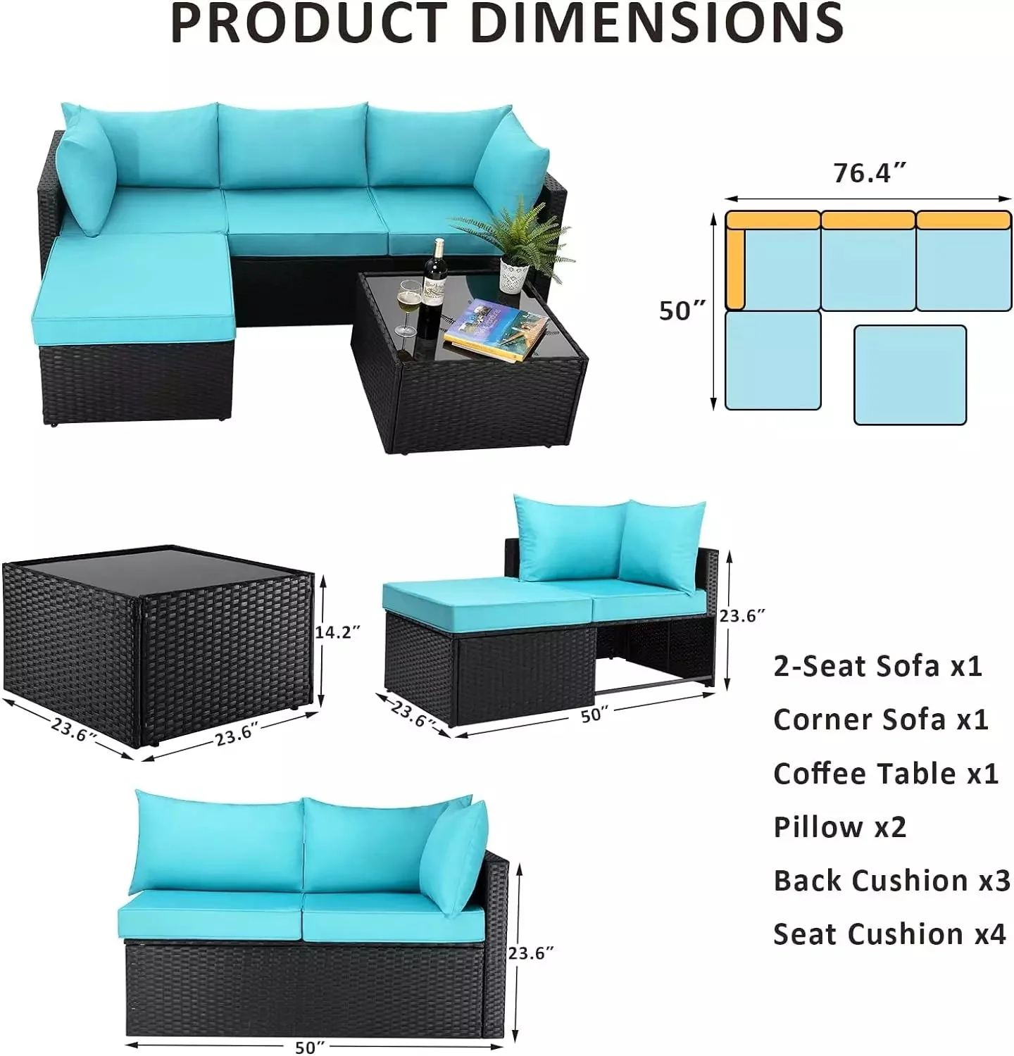 Vitesse 5 Pieces L Shaped Modular Patio Furniture Sets with Ottoman PF01 - Image 32