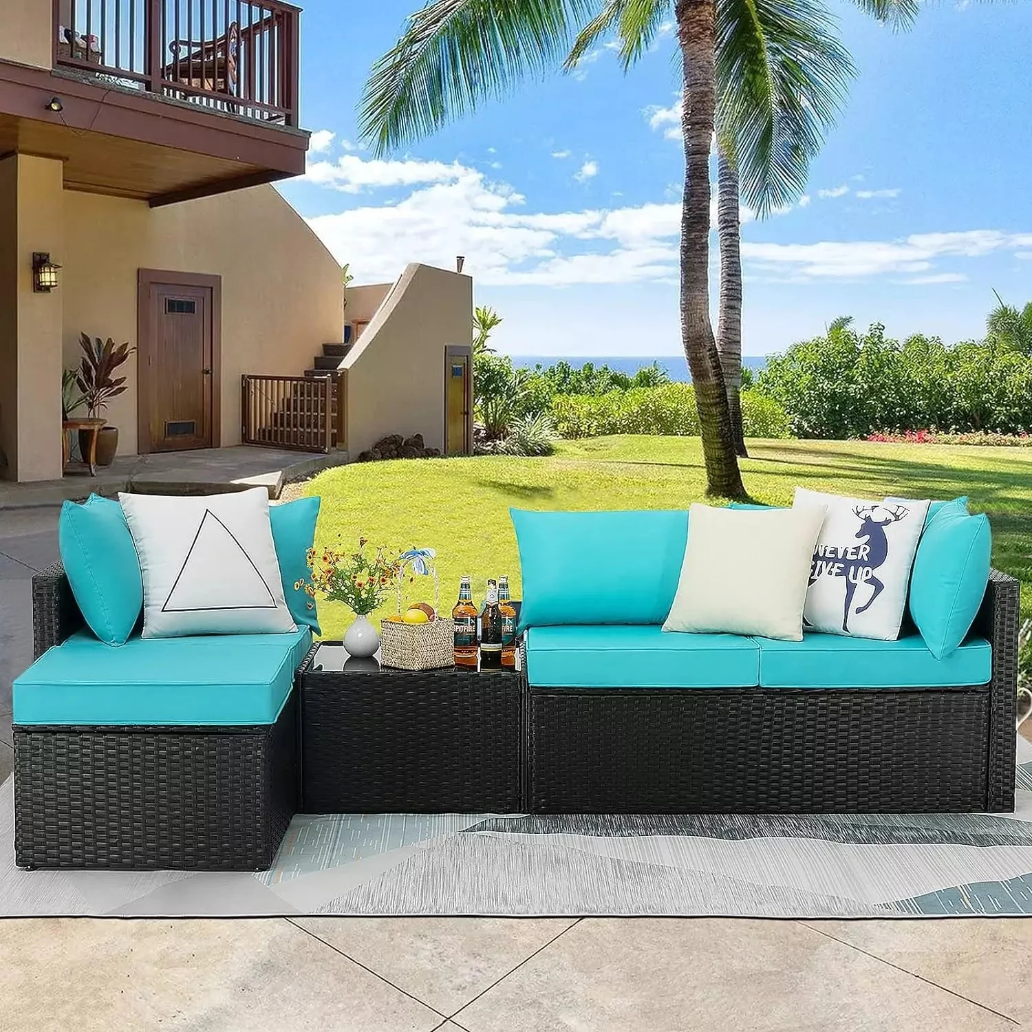 Vitesse 5 Pieces L Shaped Modular Patio Furniture Sets with Ottoman PF01 - Image 33