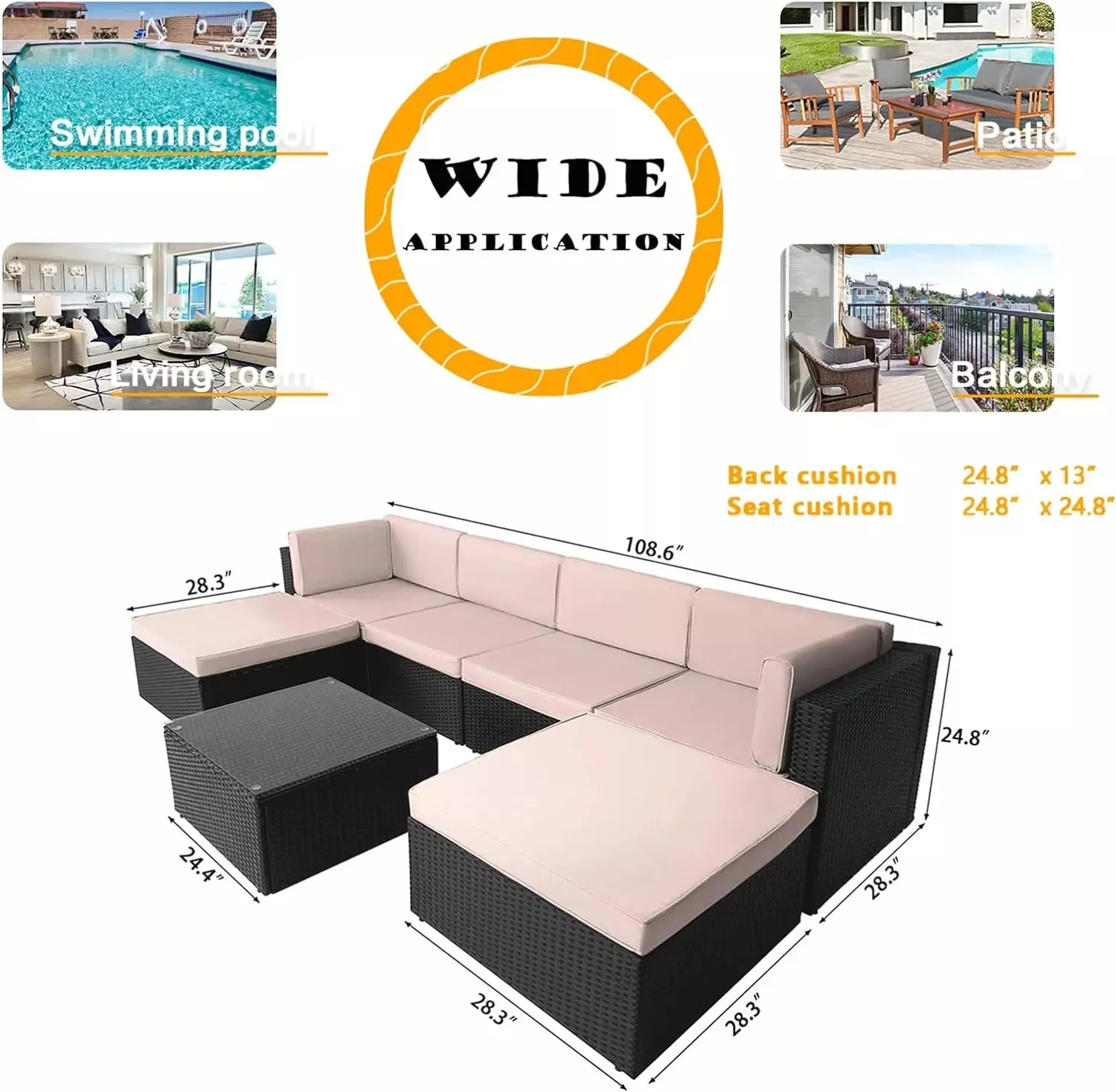 Vitesse 5 Pieces L Shaped Modular Patio Furniture Sets with Ottoman PF01 - Image 40