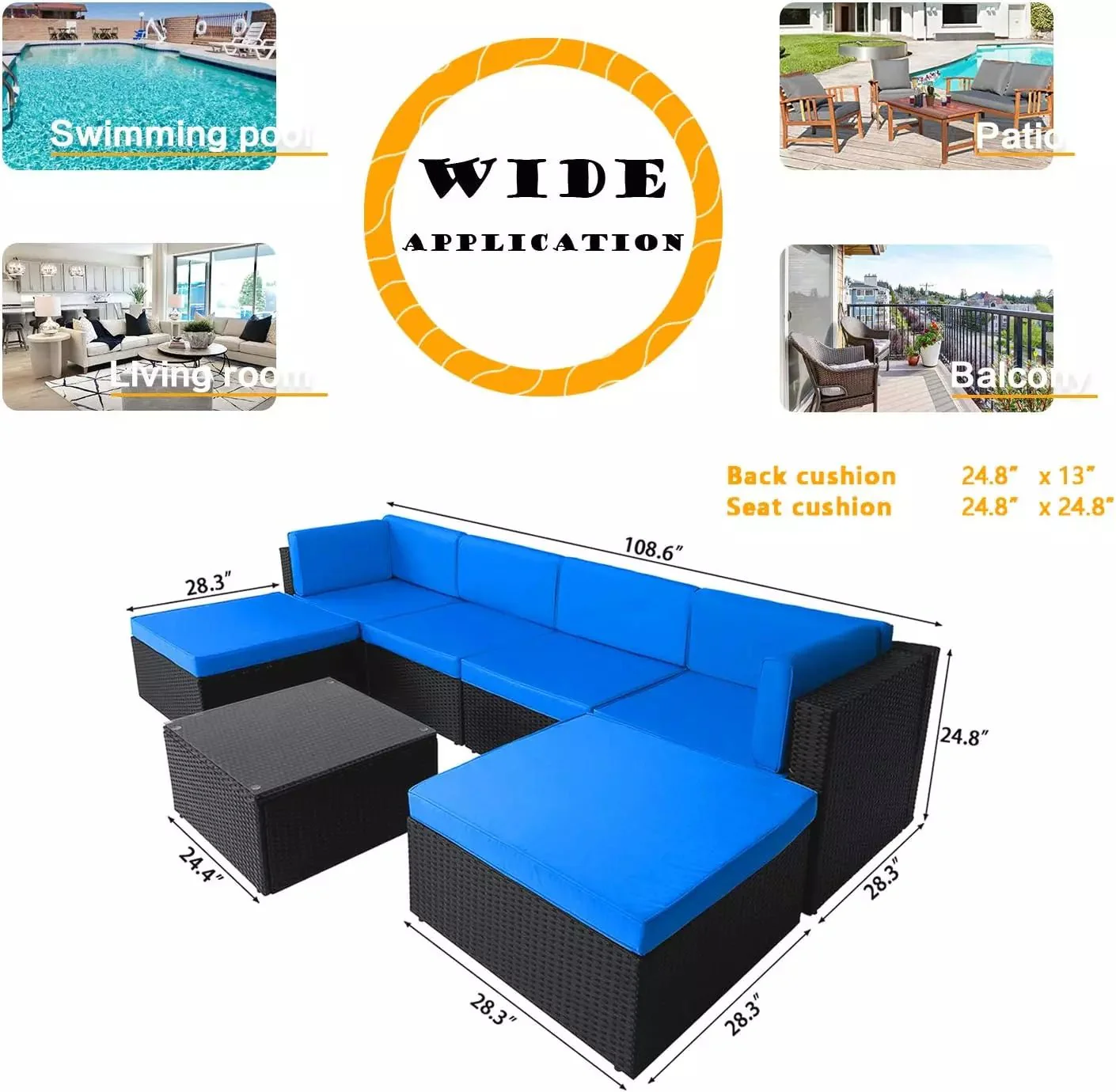 Vitesse 5 Pieces L Shaped Modular Patio Furniture Sets with Ottoman PF01 - Image 50