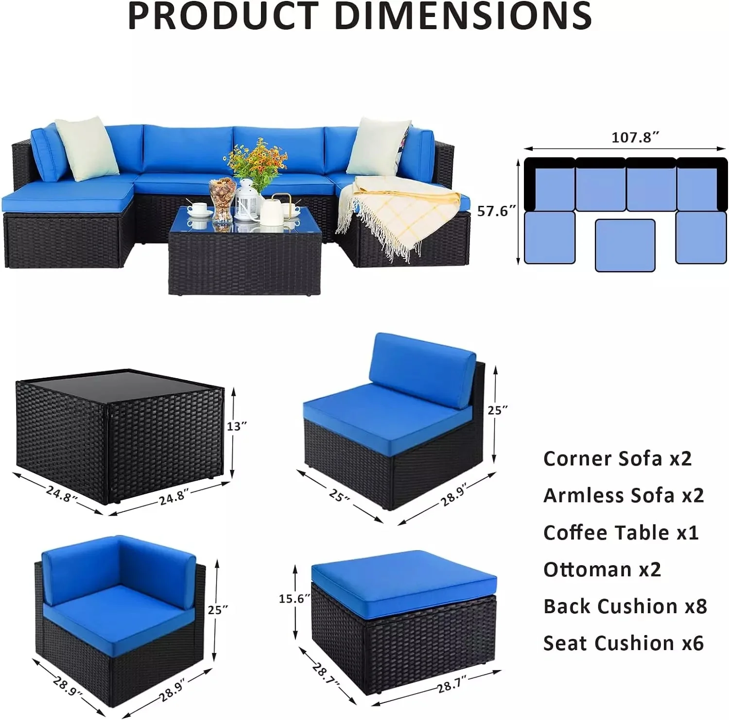 Vitesse 5 Pieces L Shaped Modular Patio Furniture Sets with Ottoman PF01 - Image 51
