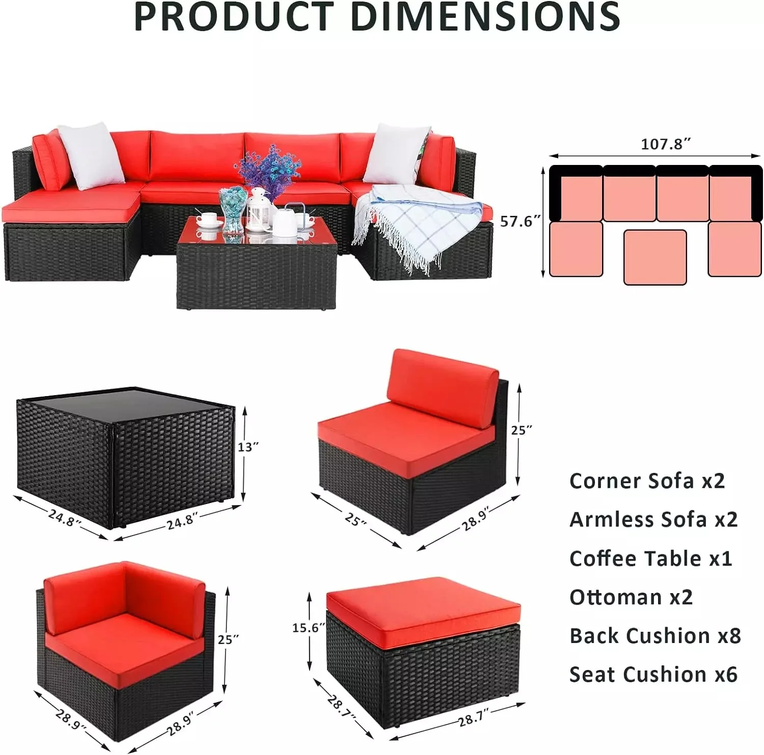 Vitesse 5 Pieces L Shaped Modular Patio Furniture Sets with Ottoman PF01 - Image 60