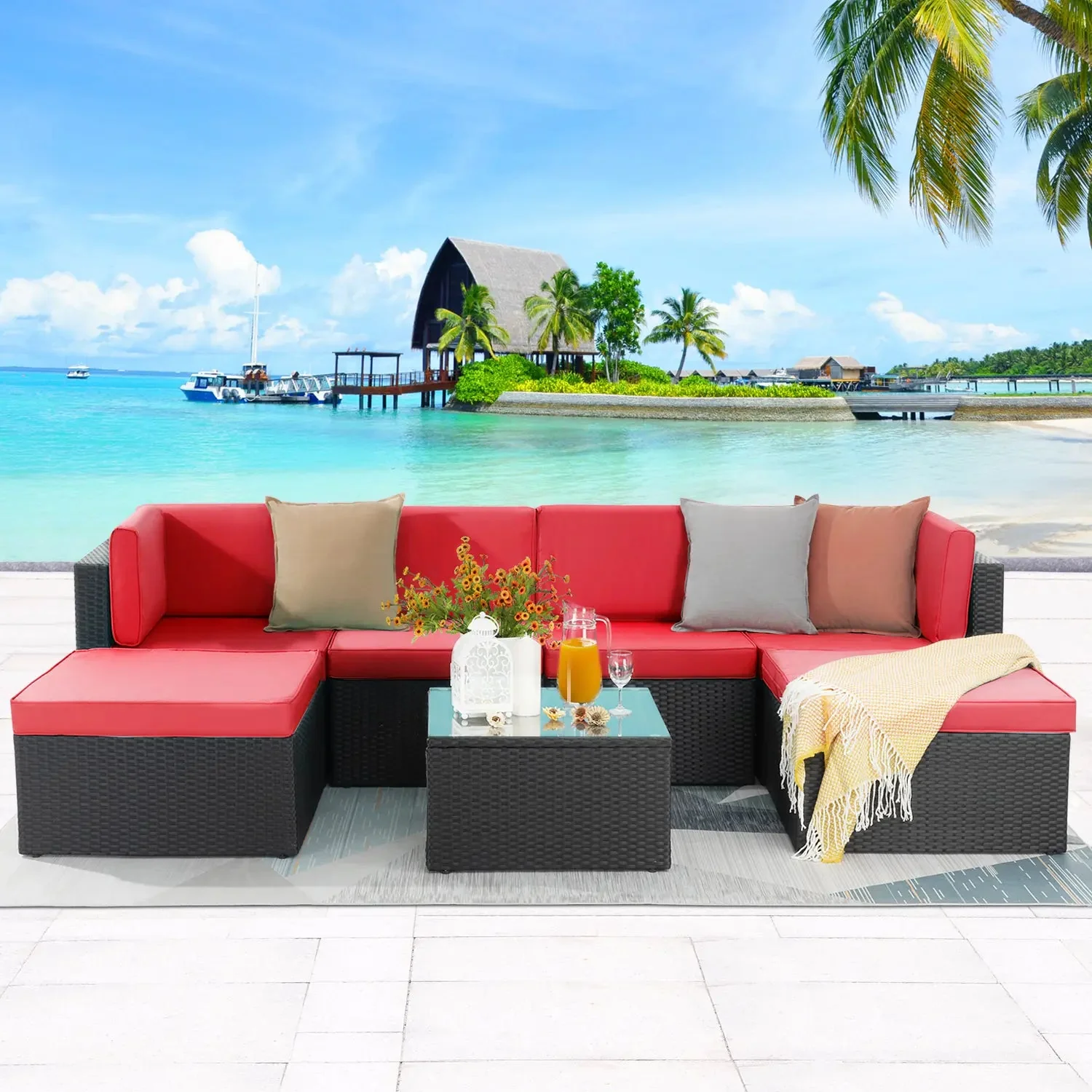 Vitesse 5 Pieces L Shaped Modular Patio Furniture Sets with Ottoman PF01 - Image 61