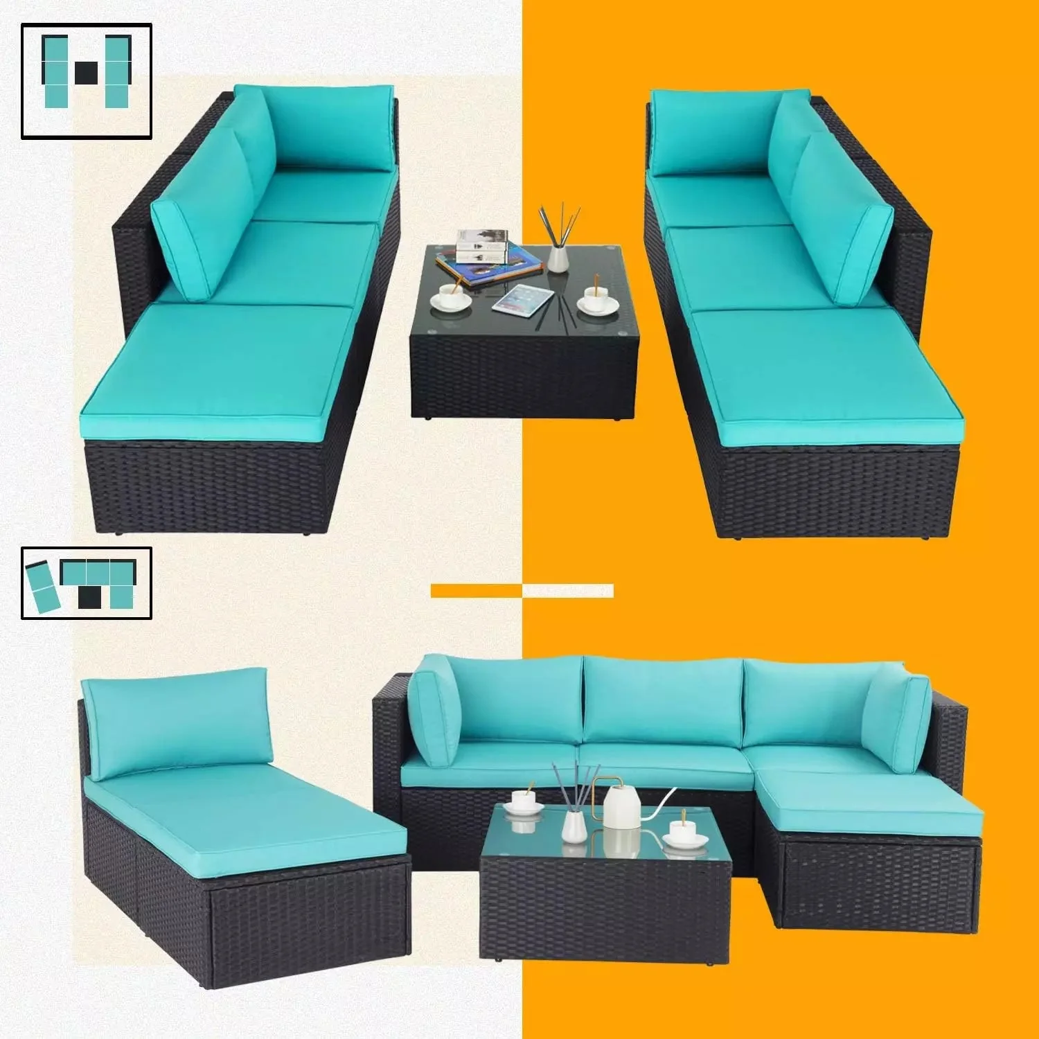 Vitesse 5 Pieces L Shaped Modular Patio Furniture Sets with Ottoman PF01 - Image 65