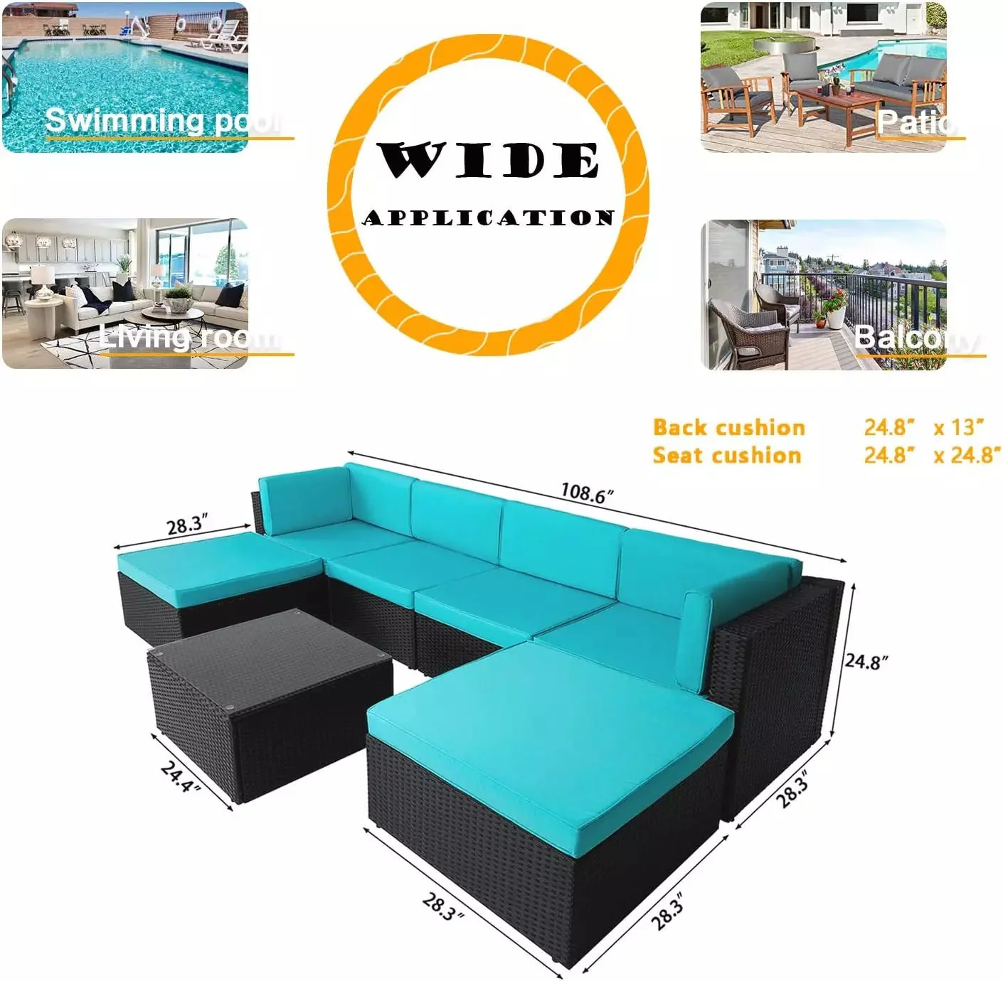 Vitesse 5 Pieces L Shaped Modular Patio Furniture Sets with Ottoman PF01 - Image 68