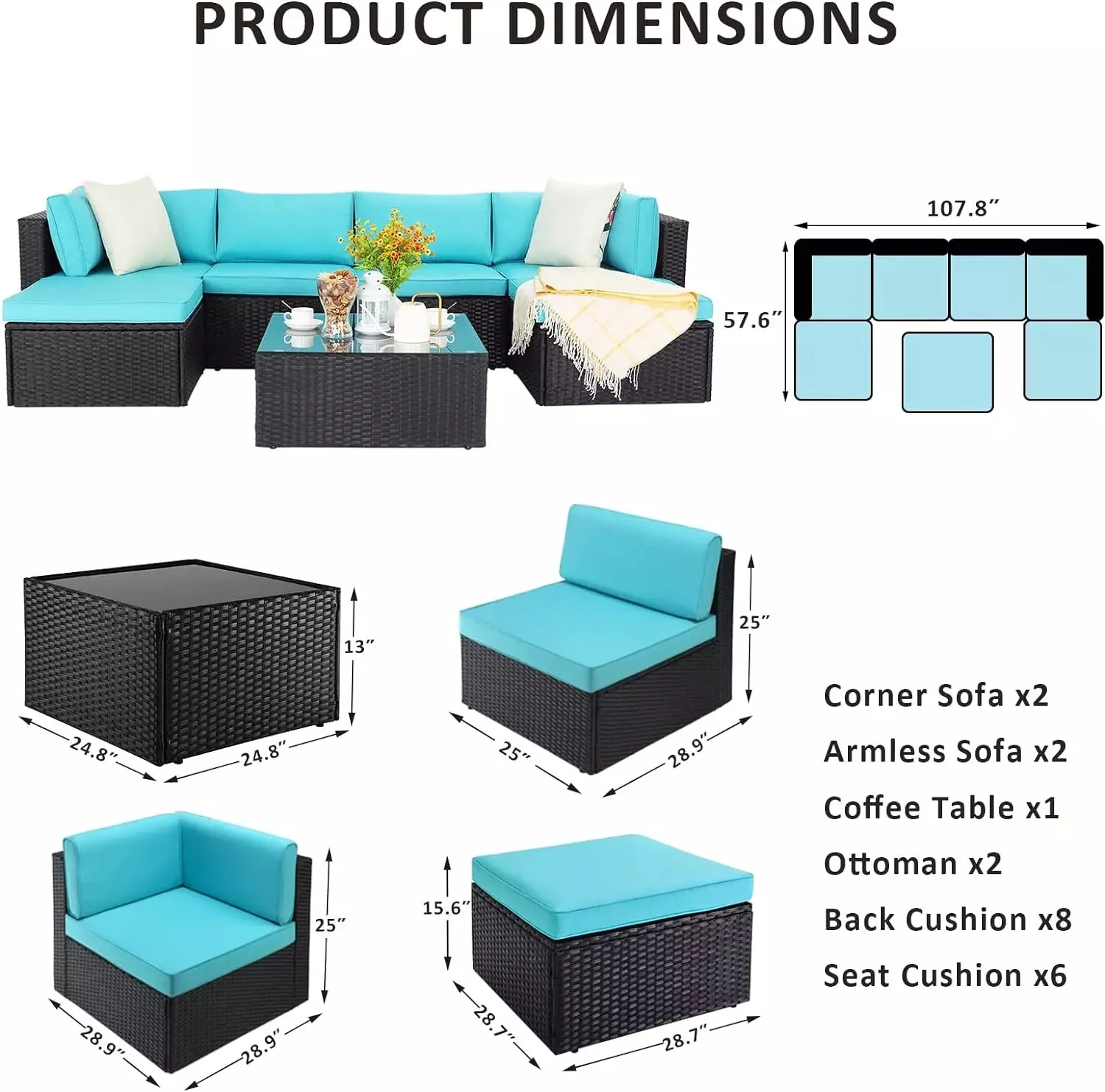 Vitesse 5 Pieces L Shaped Modular Patio Furniture Sets with Ottoman PF01 - Image 69