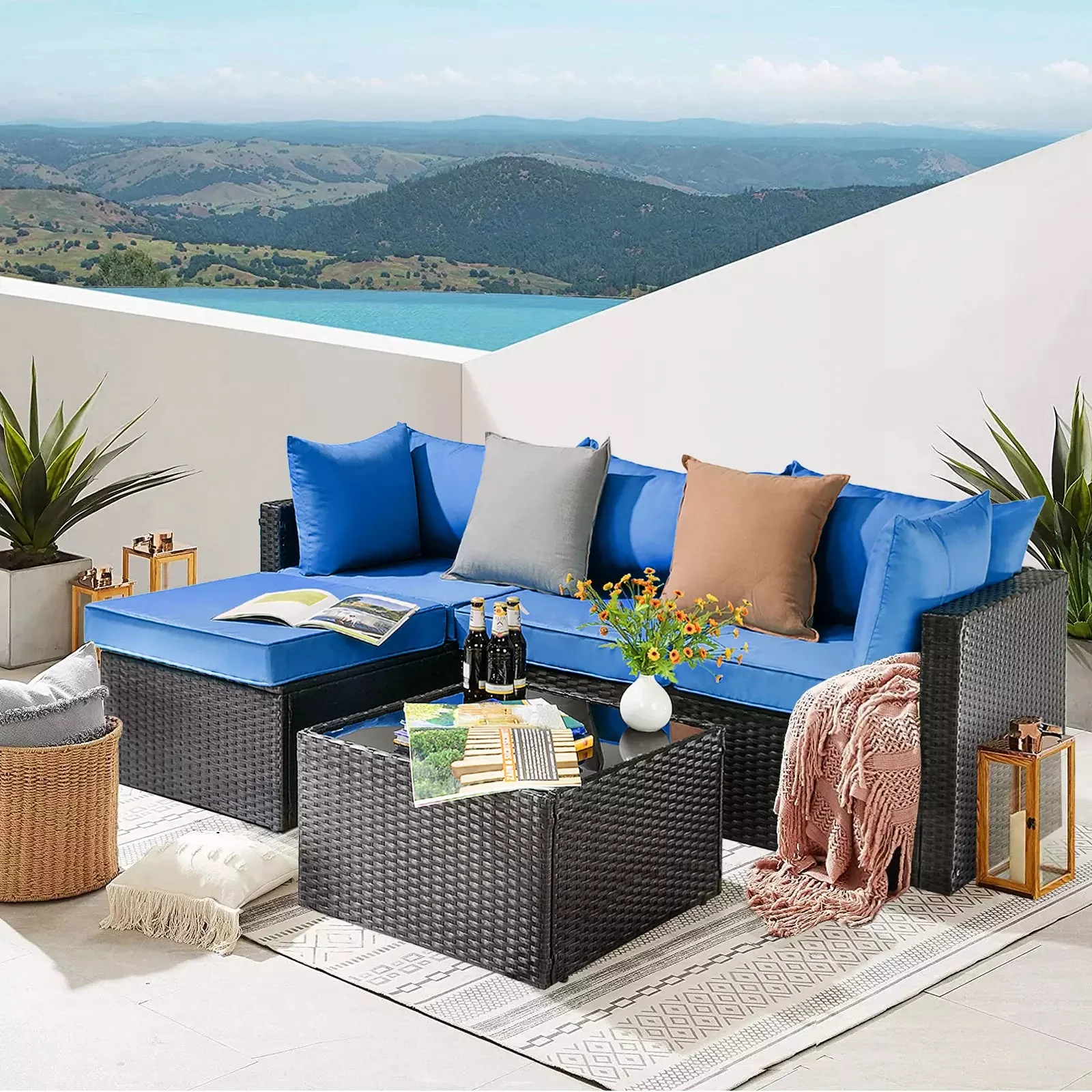 Vitesse 5 Pieces L Shaped Modular Patio Furniture Sets with Ottoman PF01 - Image 9