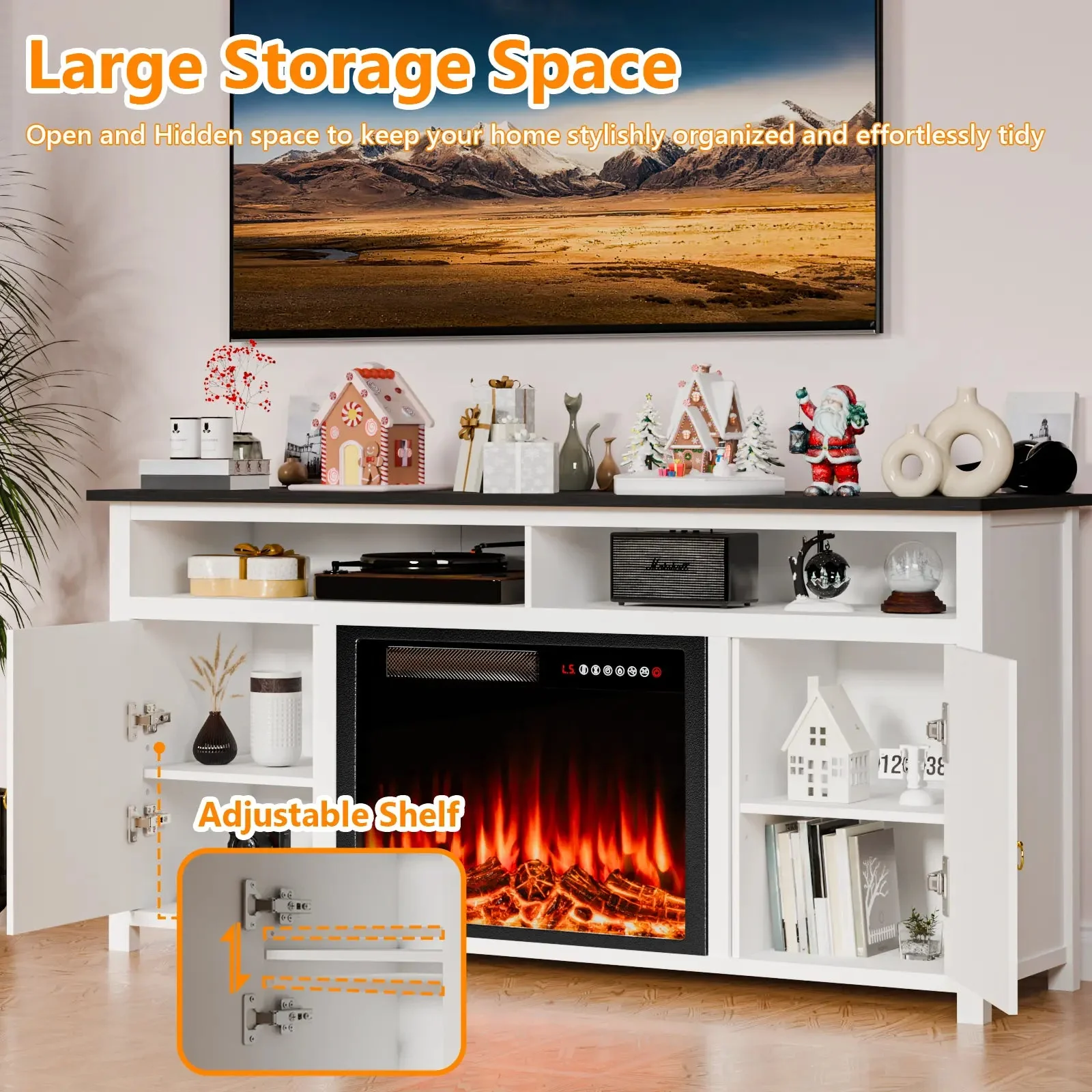 Vitesse 58" Fireplace TV Stand for TVs up to 65", Entertainment Center with 23" Electric Fireplace - Image 4