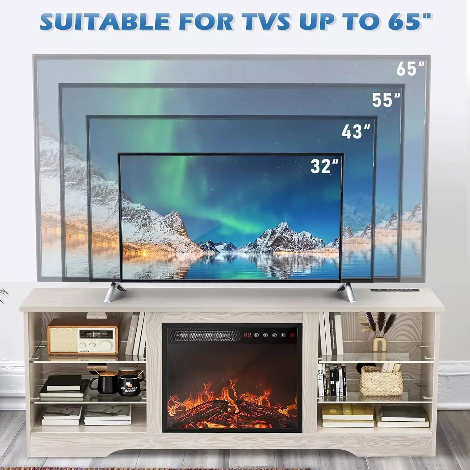 Vitesse 58 Inches Fireplace TV Stand for TVs up to 65 Inches Console with 18'' Electric Fireplace - Image 3