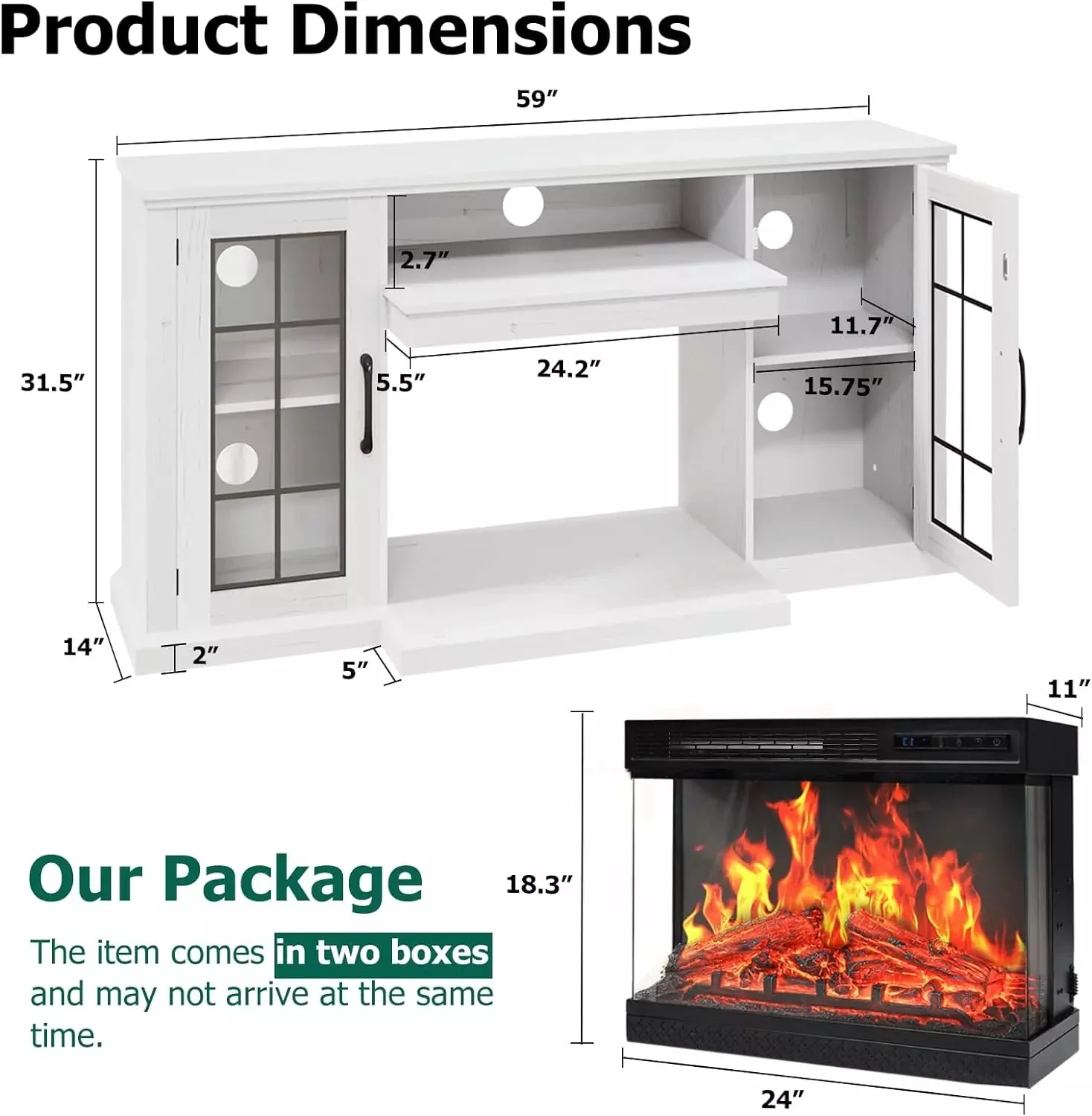Vitesse 3-Sided Glass Fireplace TV Stand for TVs up to 65'' - Image 8