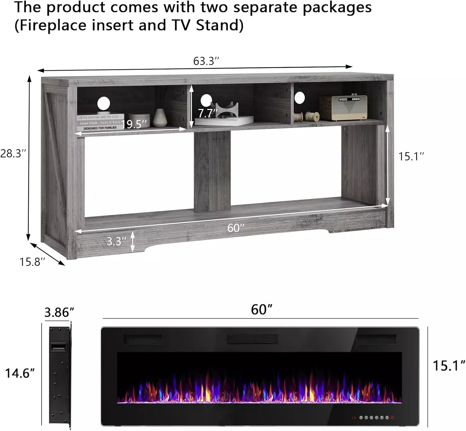 Vitesse 65 inches Fireplace TV Stand for TVs Up to 75" TV with 60" Electric Fireplace - Image 14