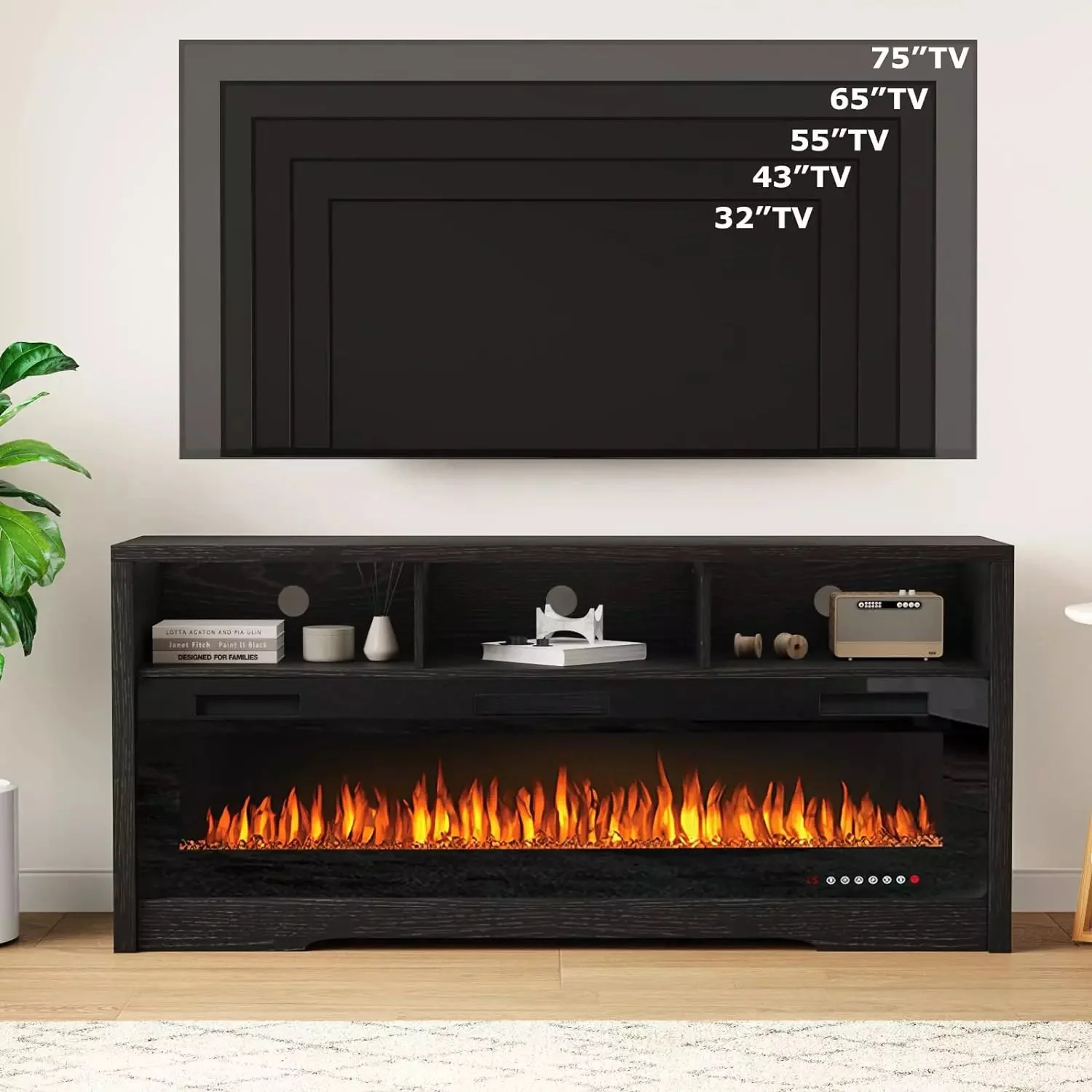 Vitesse 65 inches Fireplace TV Stand for TVs Up to 75" TV with 60" Electric Fireplace - Image 4
