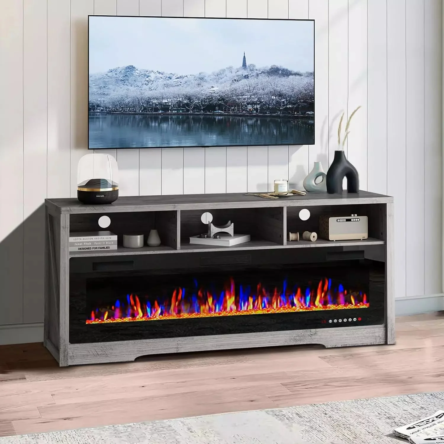 Vitesse 65 inches Fireplace TV Stand for TVs Up to 75" TV with 60" Electric Fireplace - Image 8