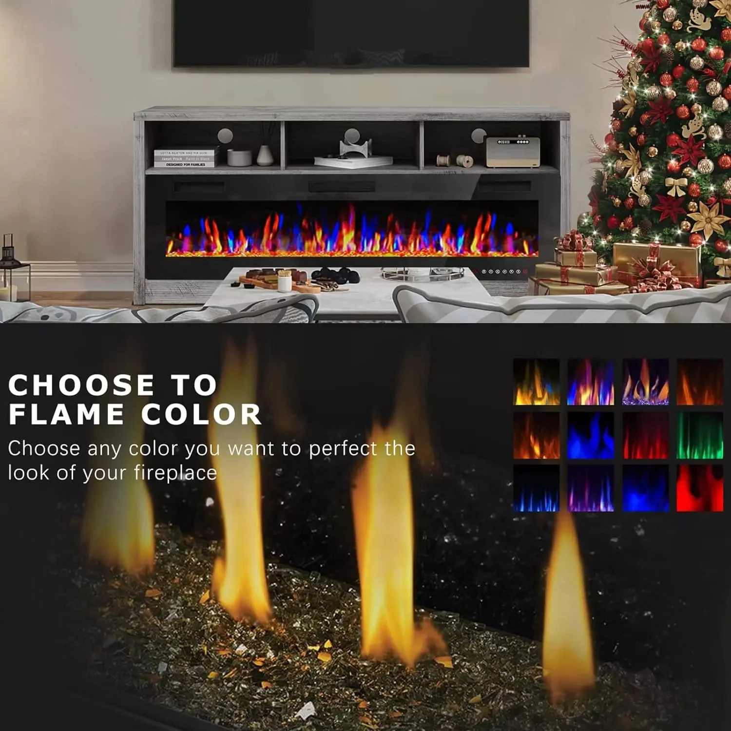 Vitesse 65 inches Fireplace TV Stand for TVs Up to 75" TV with 60" Electric Fireplace - Image 9