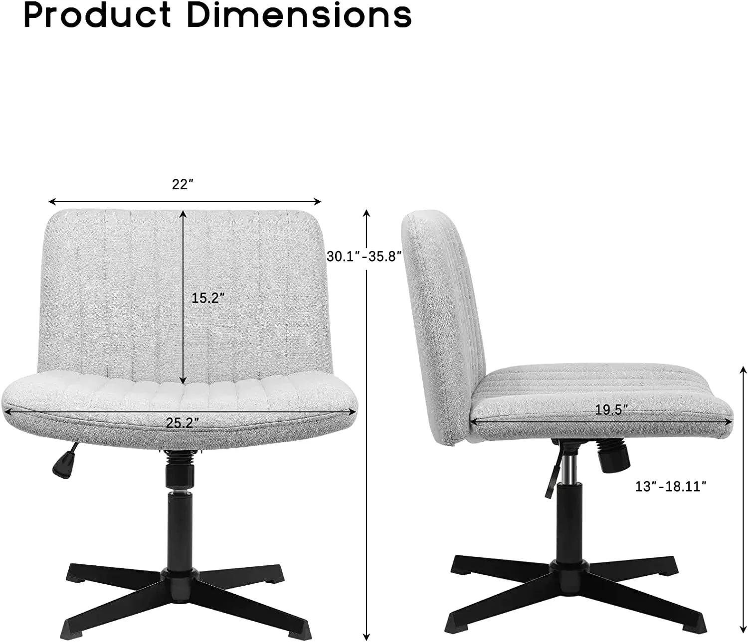 VITESSE Armless Swivel Office Chair, Height Adjustable Wide Seat Vanity Chair OFC06 - Image 14