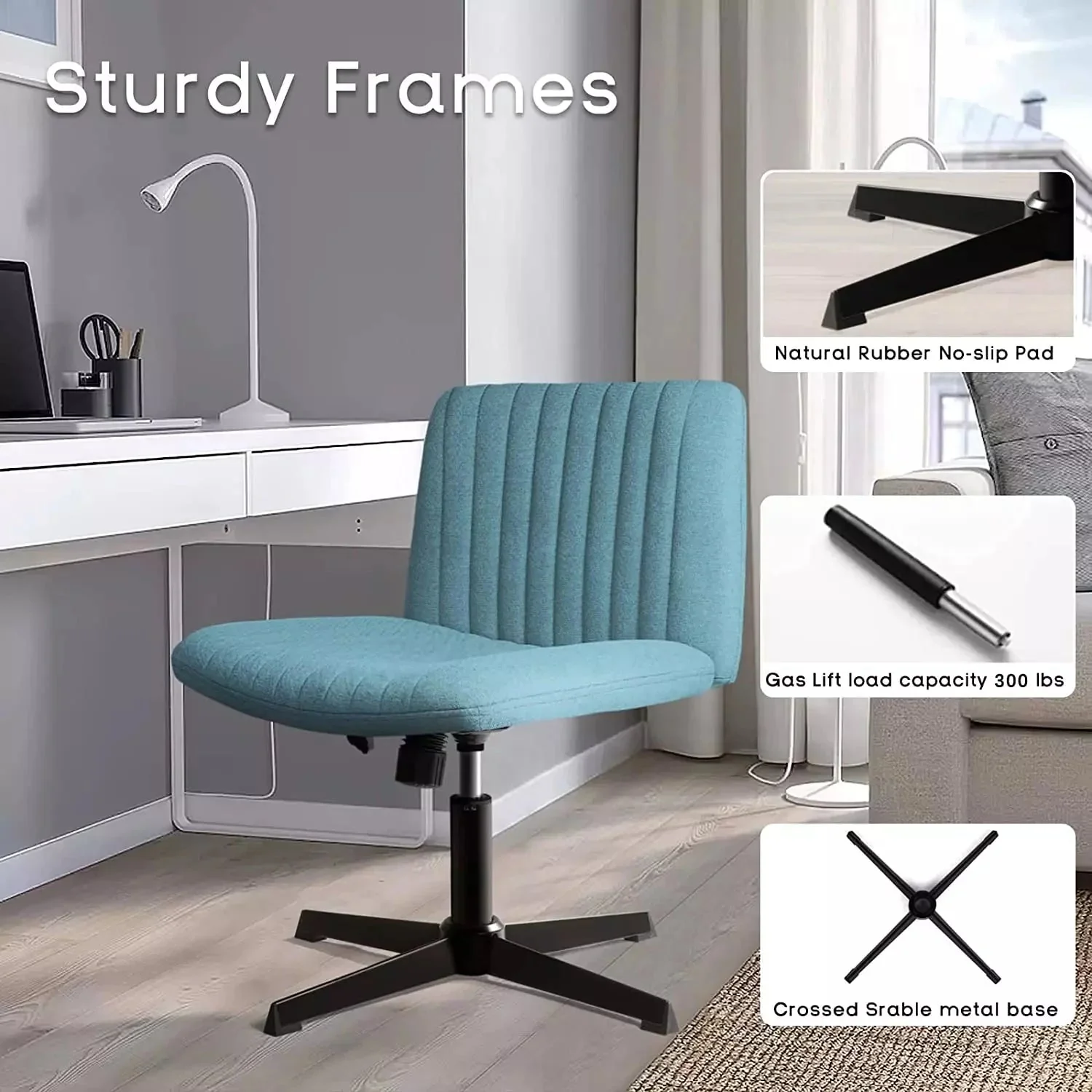 VITESSE Armless Swivel Office Chair, Height Adjustable Wide Seat Vanity Chair OFC06 - Image 17