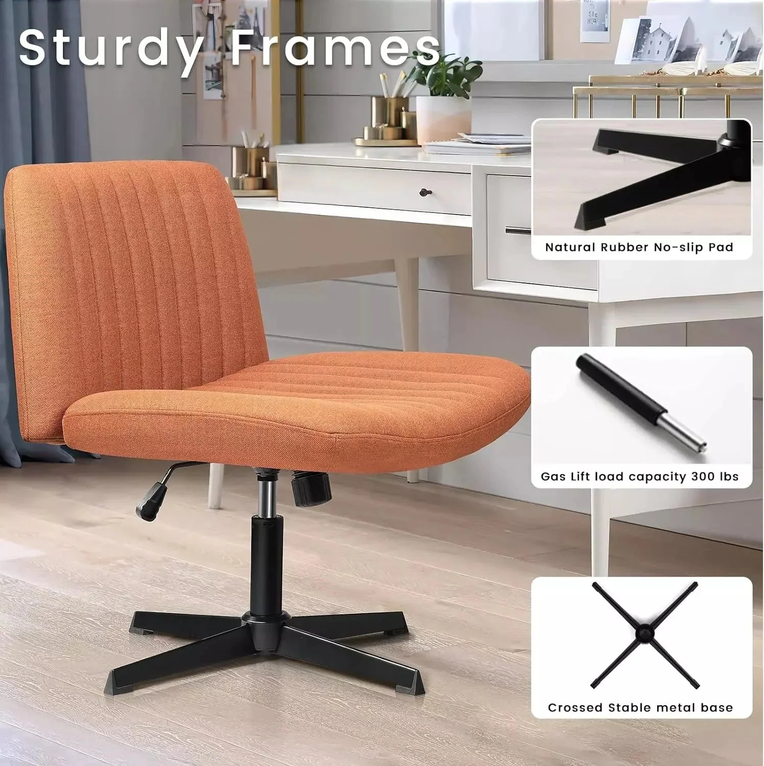 VITESSE Armless Swivel Office Chair, Height Adjustable Wide Seat Vanity Chair OFC06 - Image 24